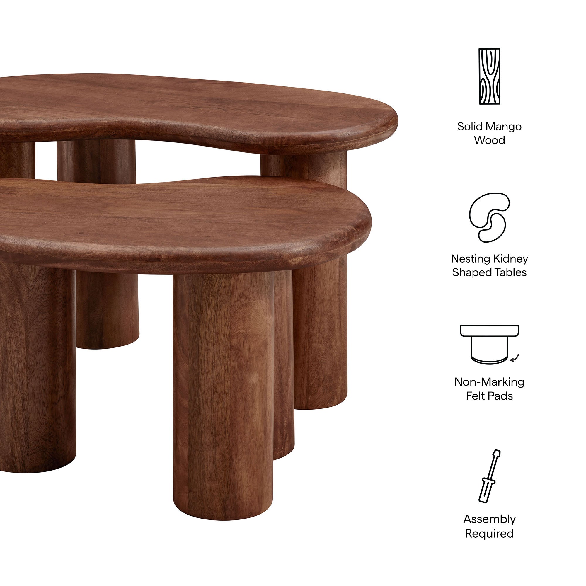 Hackney Mango Wood Nesting Coffee Table Set, Walnut