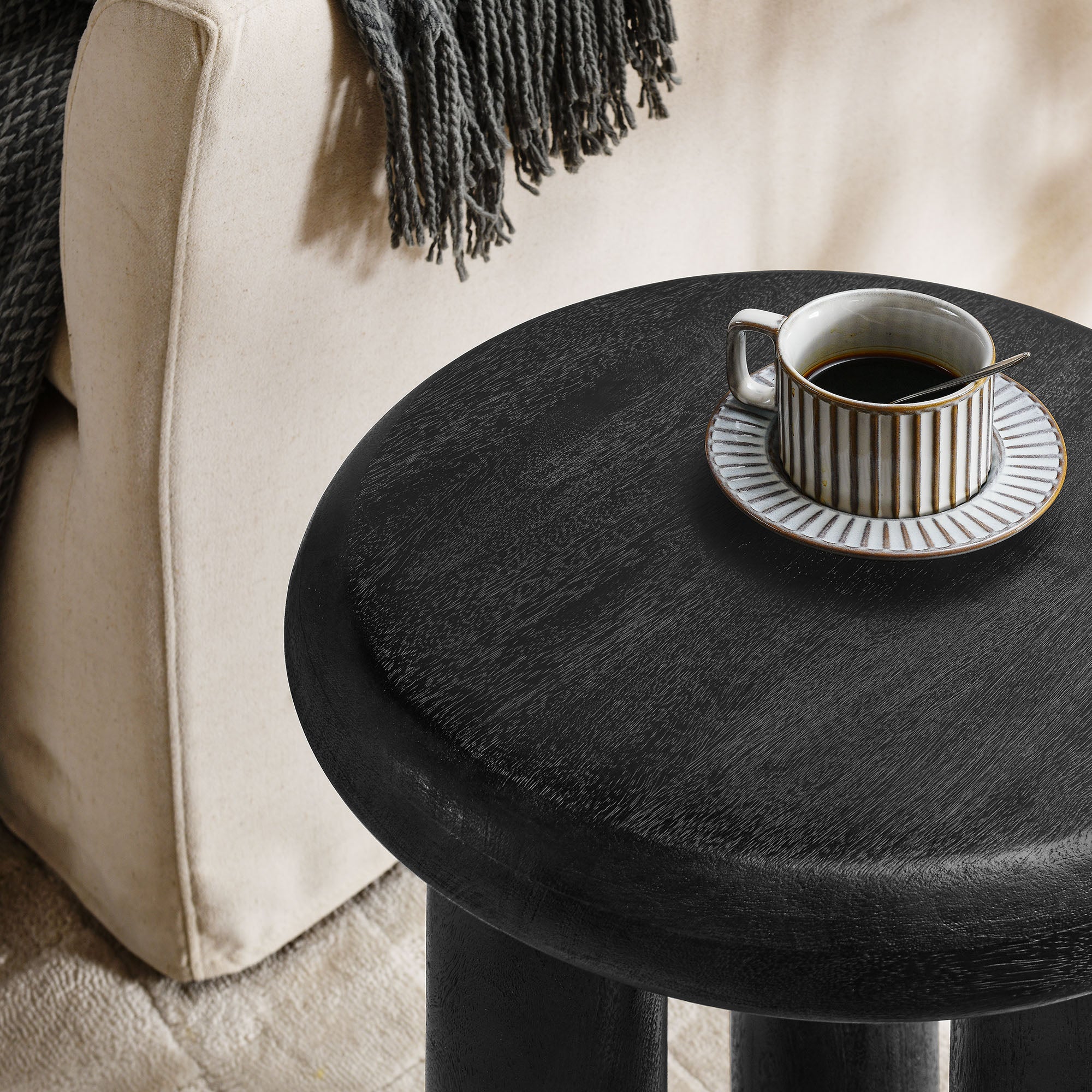 Mavina Mango Wood Side Table, Black