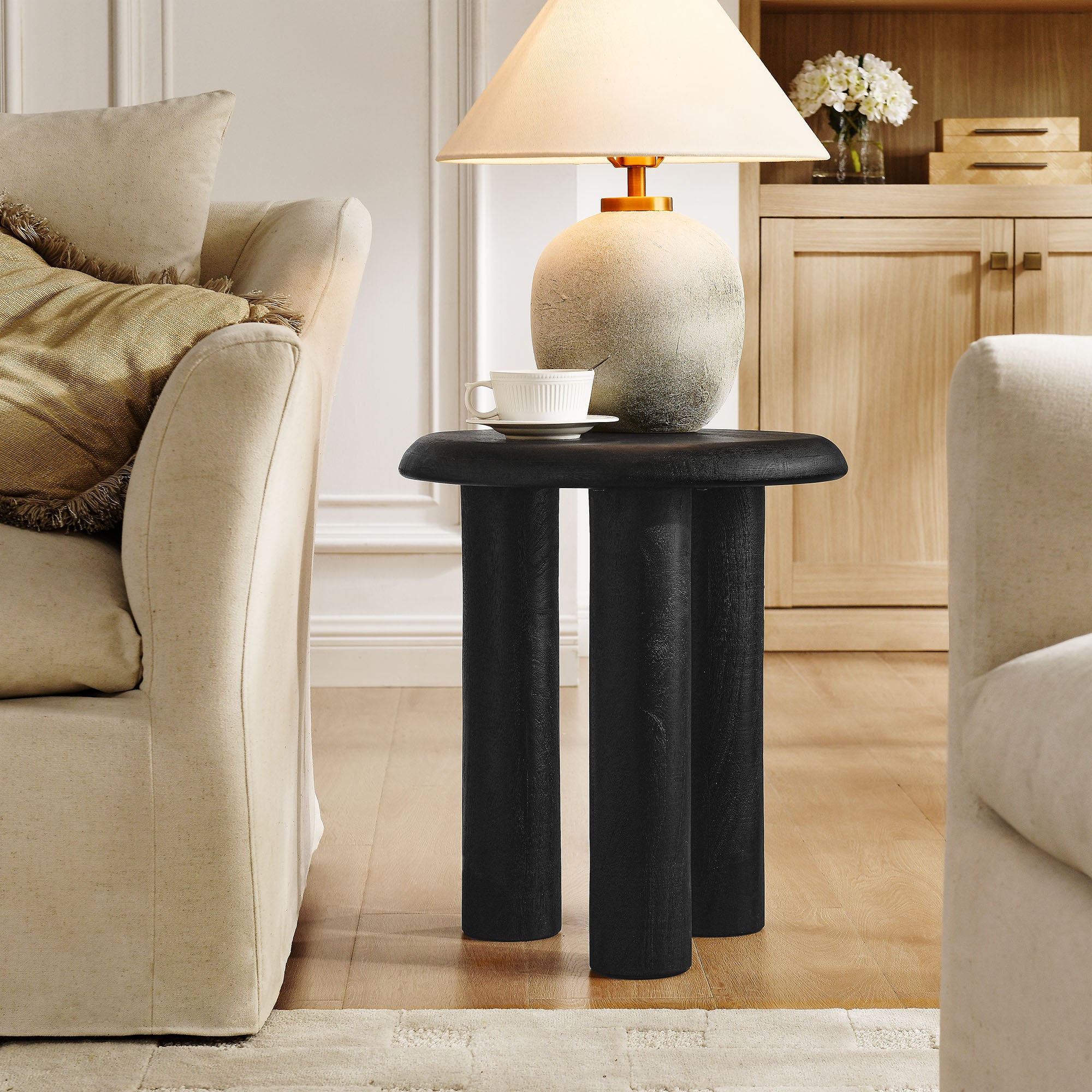 Mavina Mango Wood Side Table, Black