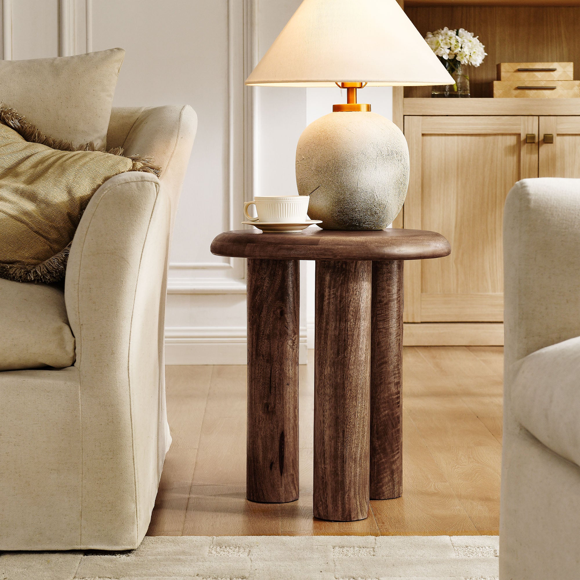 Mavina Mango Wood Side Table, Walnut