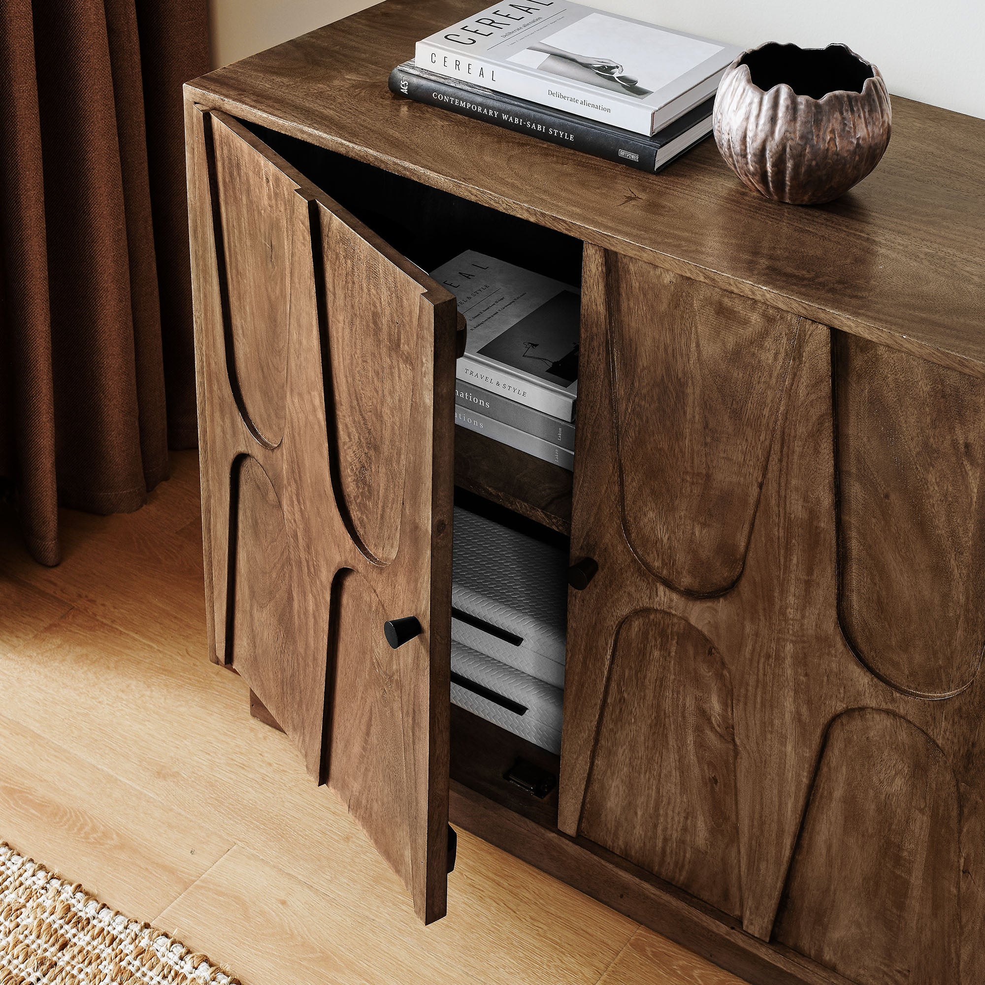 Veda 72" Mango Wood Sideboard Cabinet, Walnut