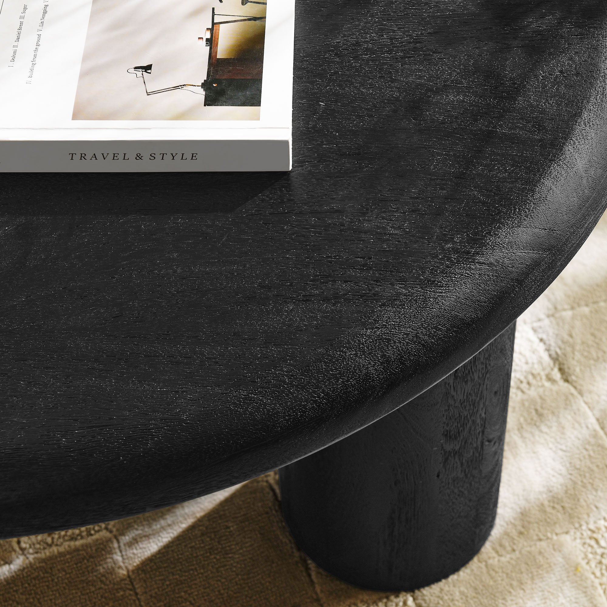 Mavina Round Mango Wood Coffee Table, Black