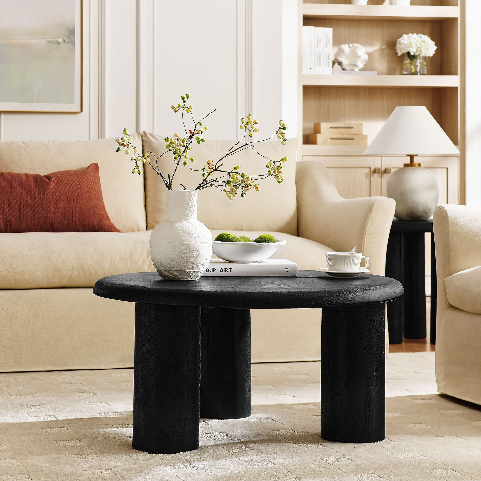 Mavina Round Mango Wood Coffee Table, Black