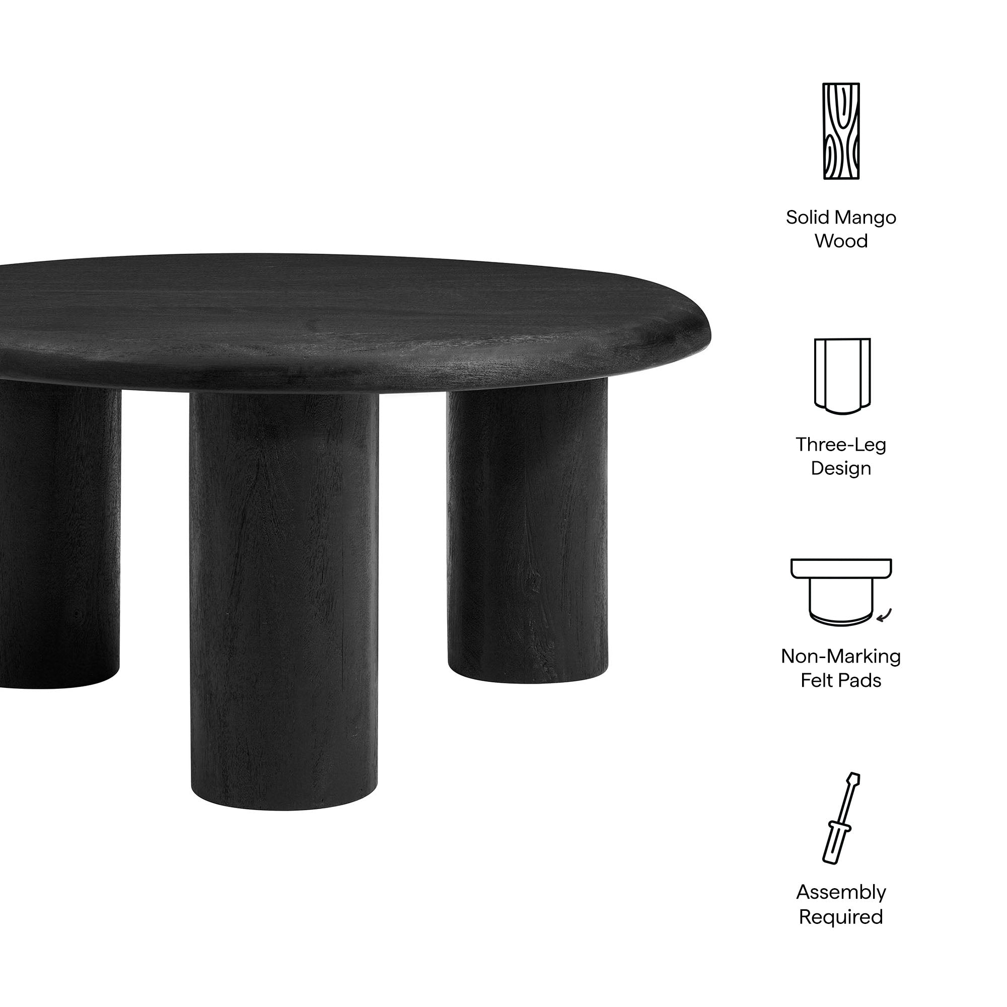 Mavina Round Mango Wood Coffee Table, Black