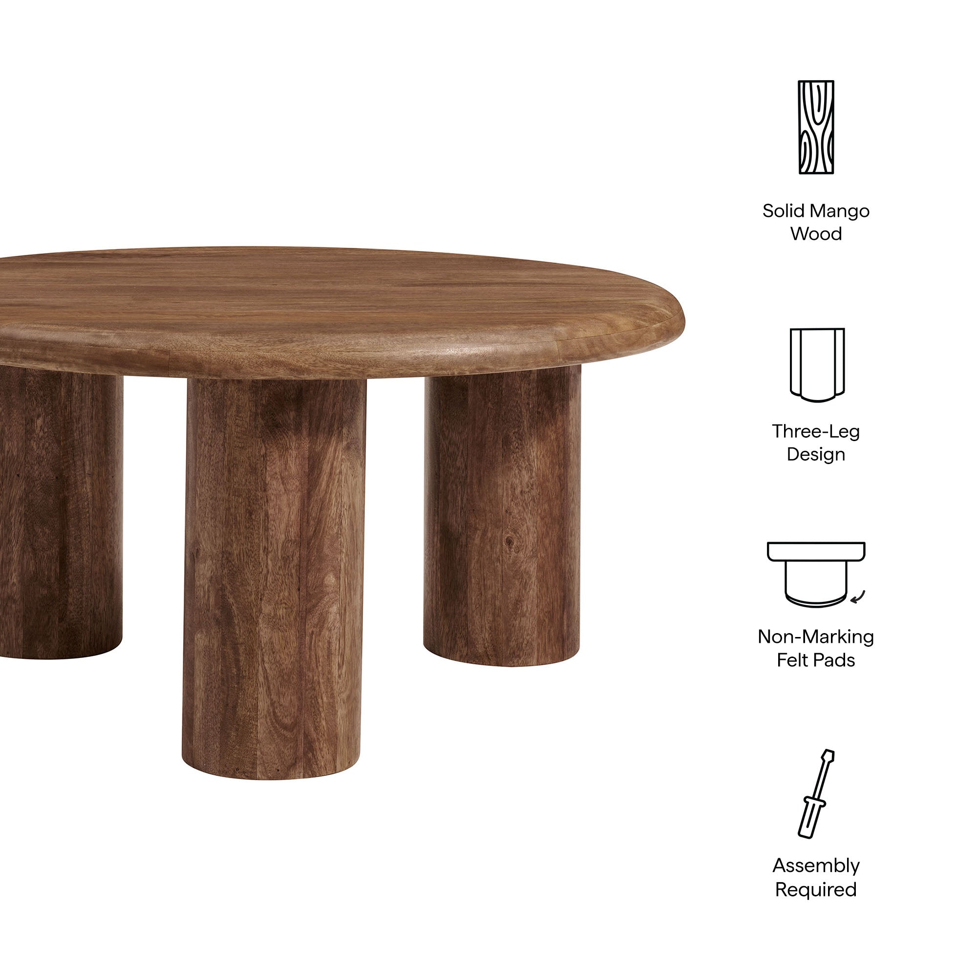 Mavina Round Mango Wood Coffee Table, Walnut