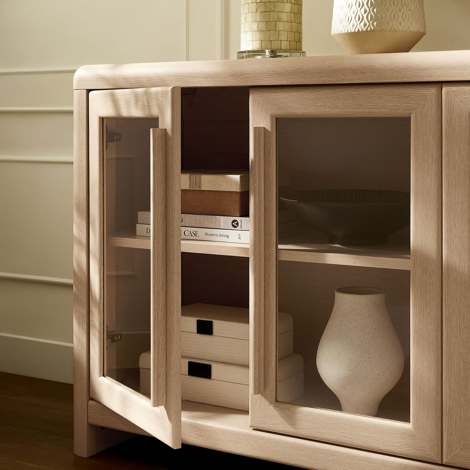 Evren 4-Door Sideboard Storage Display Cabinet, Ash
