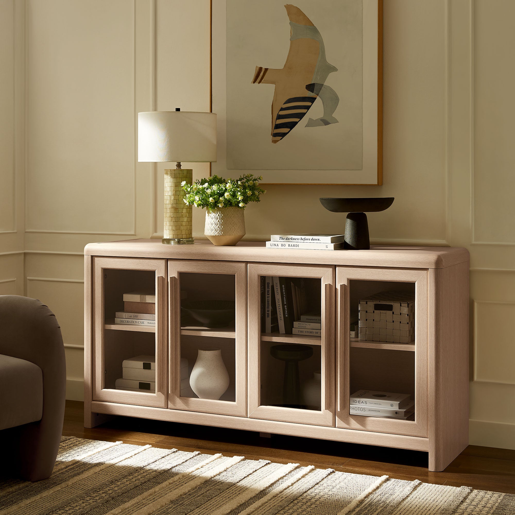 Evren 4-Door Sideboard Storage Display Cabinet, Ash