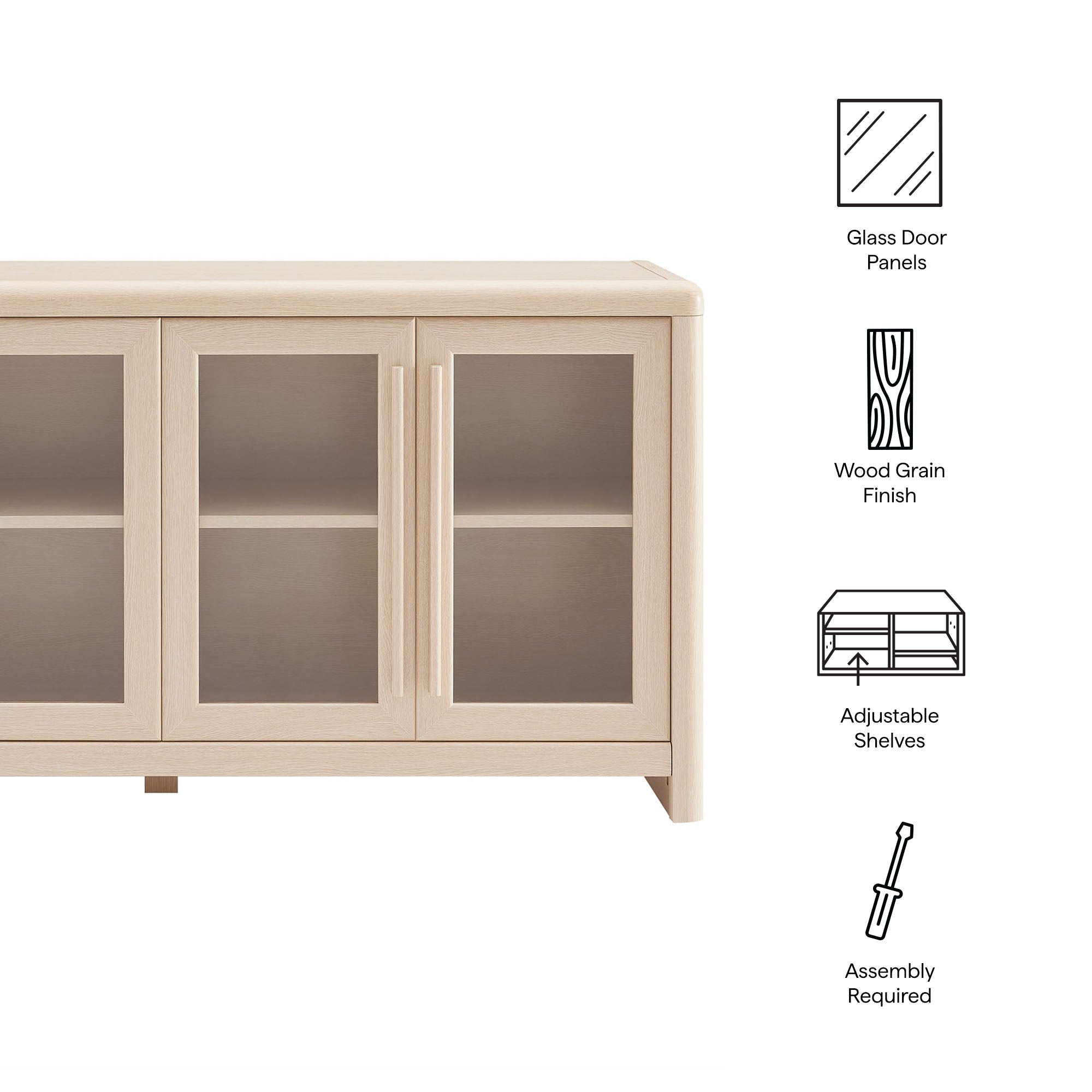 Evren 4-Door Sideboard Storage Display Cabinet, Ash