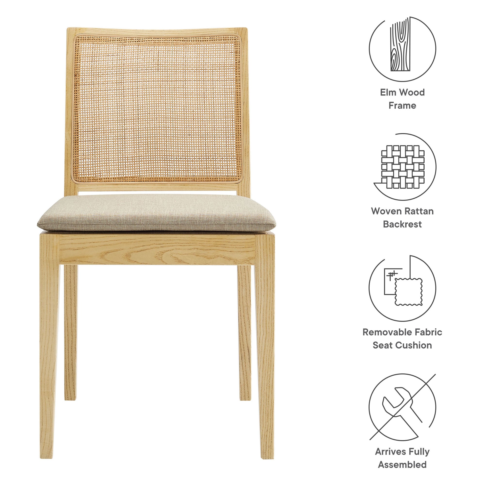 Ovard Wood and Rattan Dining Chair, Natural