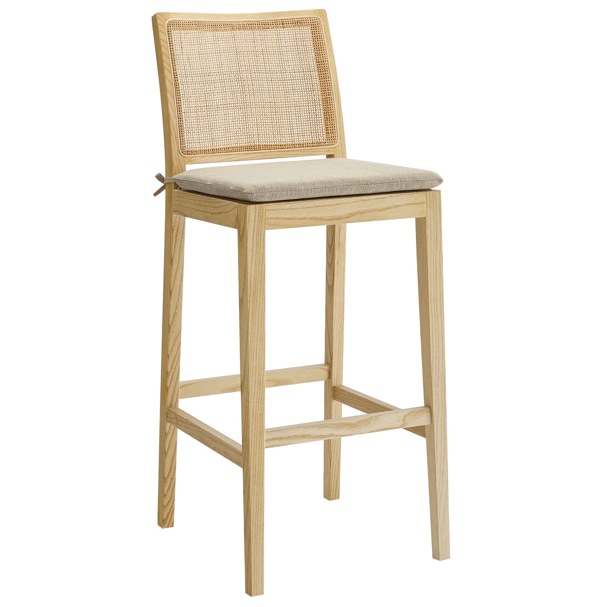 Ovard Wood and Rattan Bar Stool, Natural