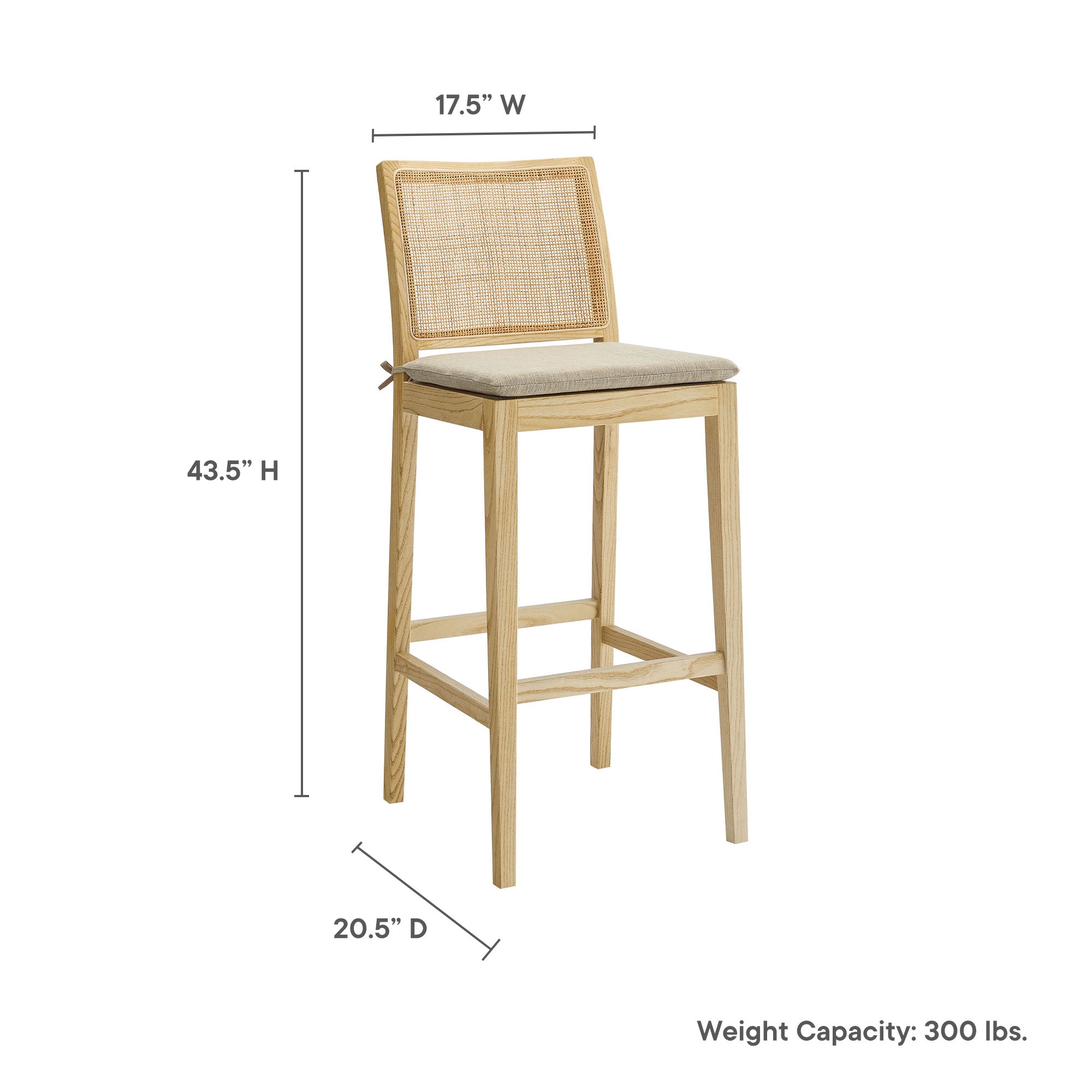 Ovard Wood and Rattan Bar Stool, Natural