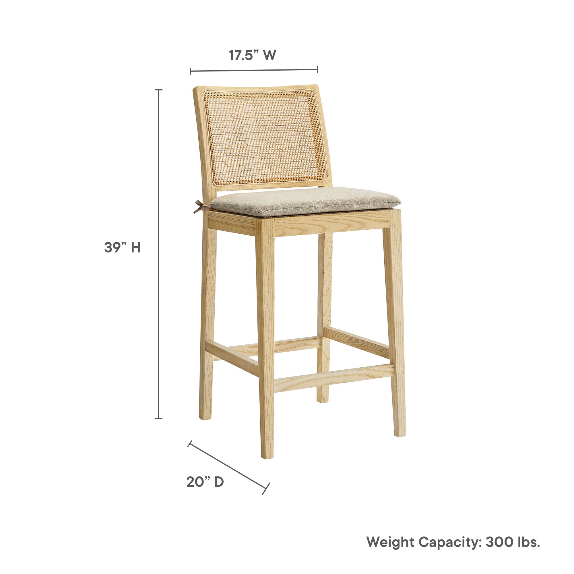 Ovard Wood and Rattan Counter Stool, Natural