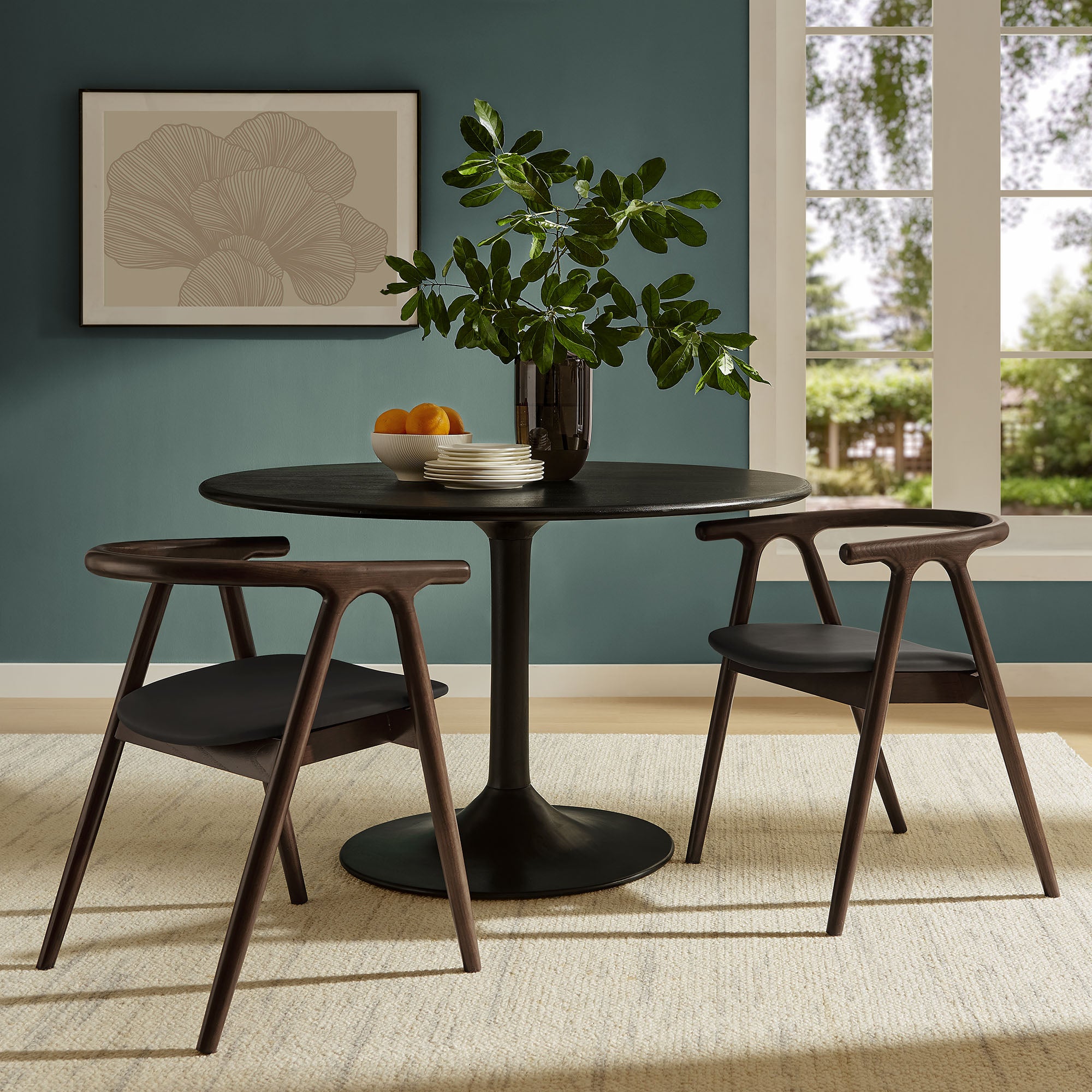 Henry Vegan Leather and Wood Dining Chair, Black