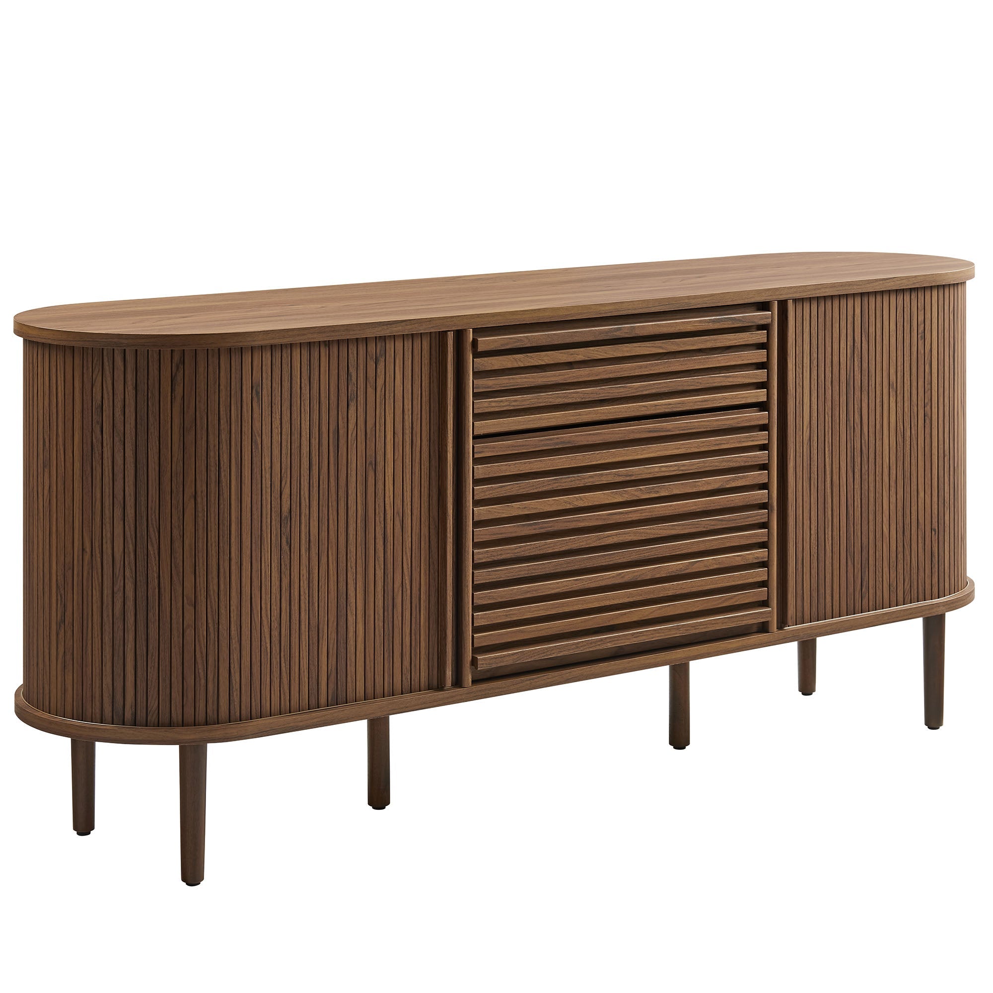 Harlan 67" Fluted Oval Sideboard Cabinet, Walnut