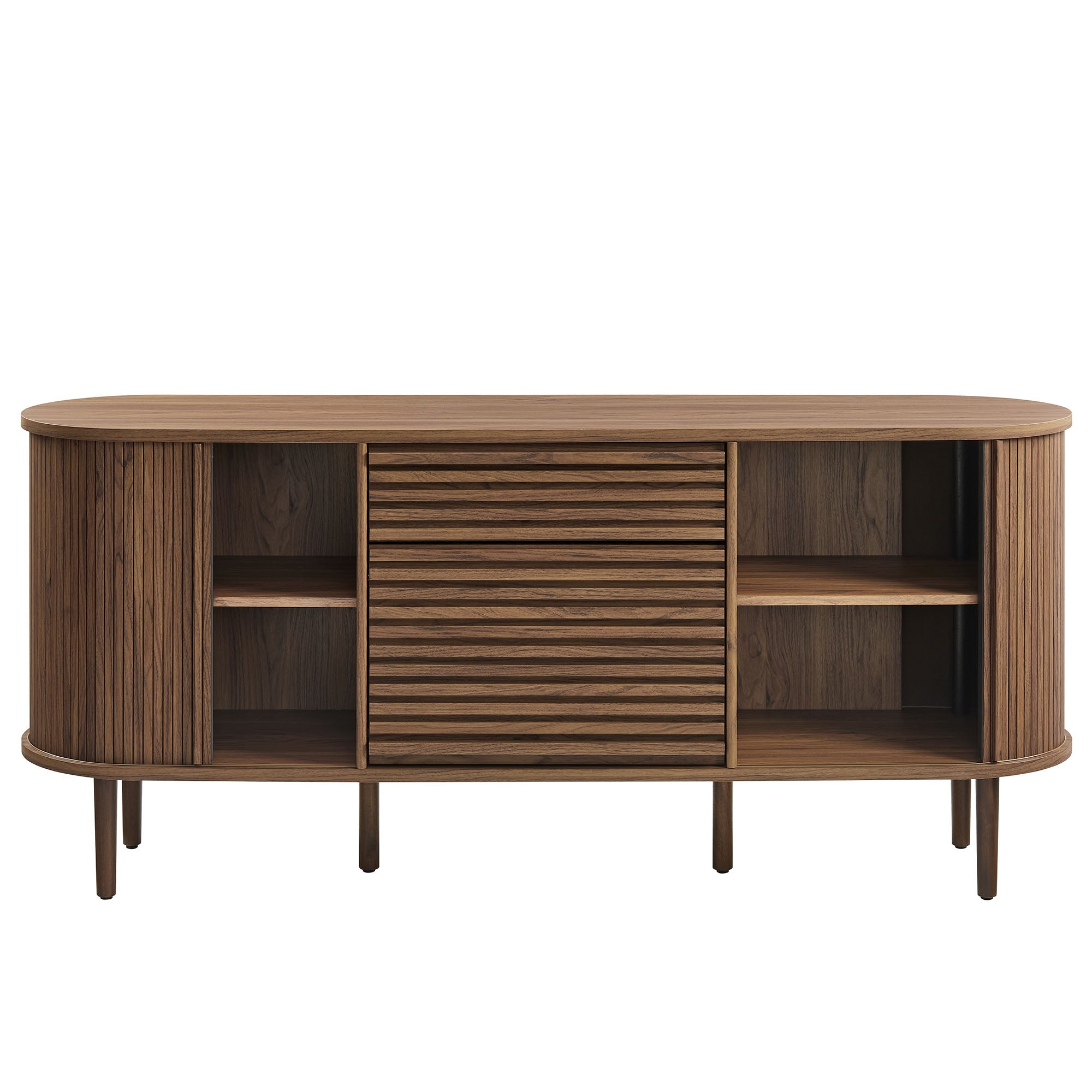 Harlan 67" Fluted Oval Sideboard Cabinet, Walnut