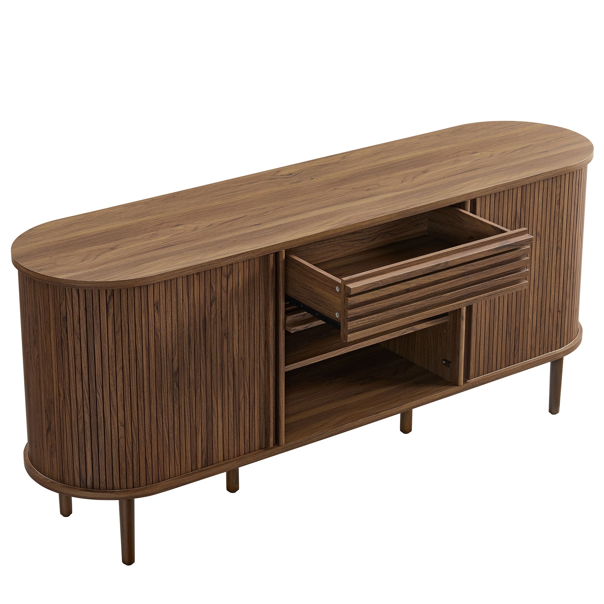 Harlan 67" Fluted Oval Sideboard Cabinet, Walnut