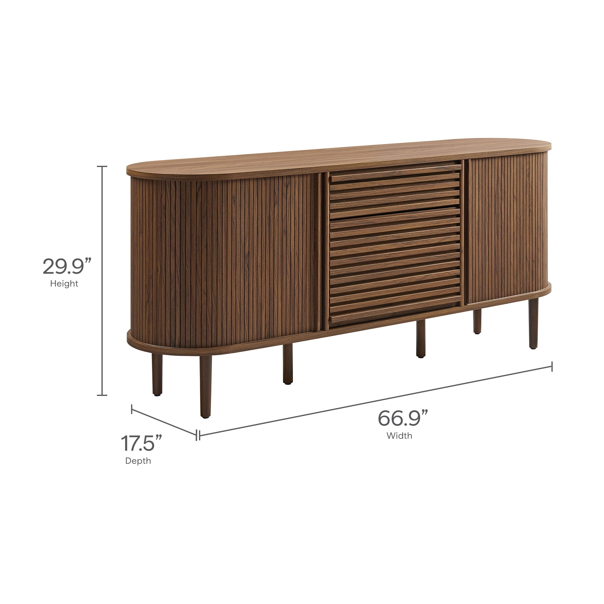 Harlan 67" Fluted Oval Sideboard Cabinet, Walnut