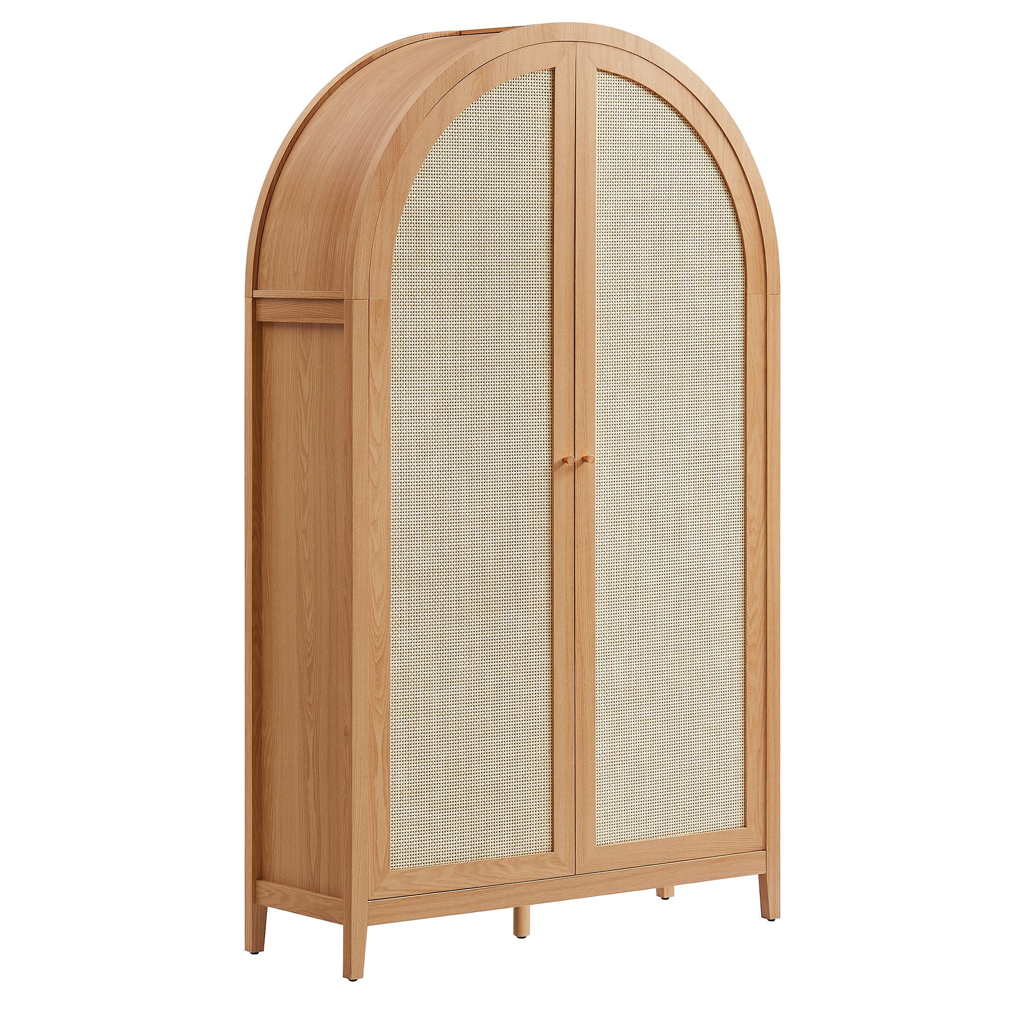 Calista 79" Tall Wide Rattan Arched Storage Cabinet, Natural