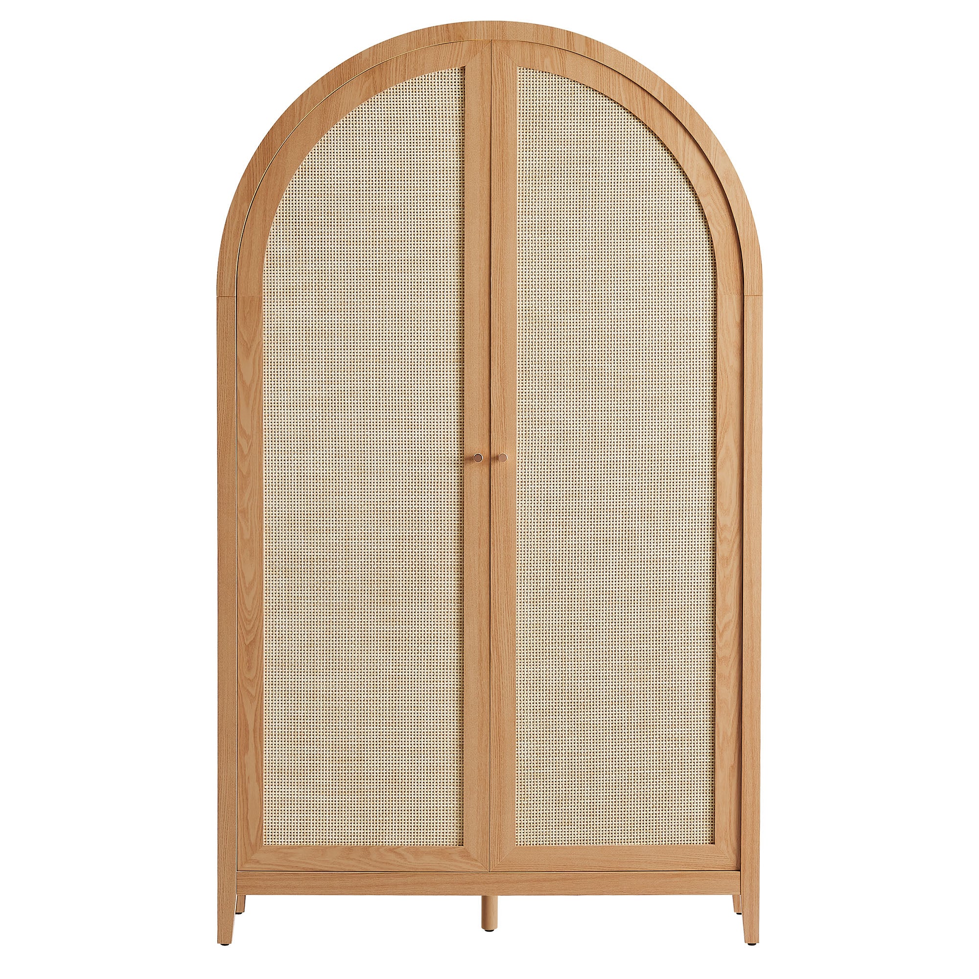 Calista 79" Tall Wide Rattan Arched Storage Cabinet, Natural
