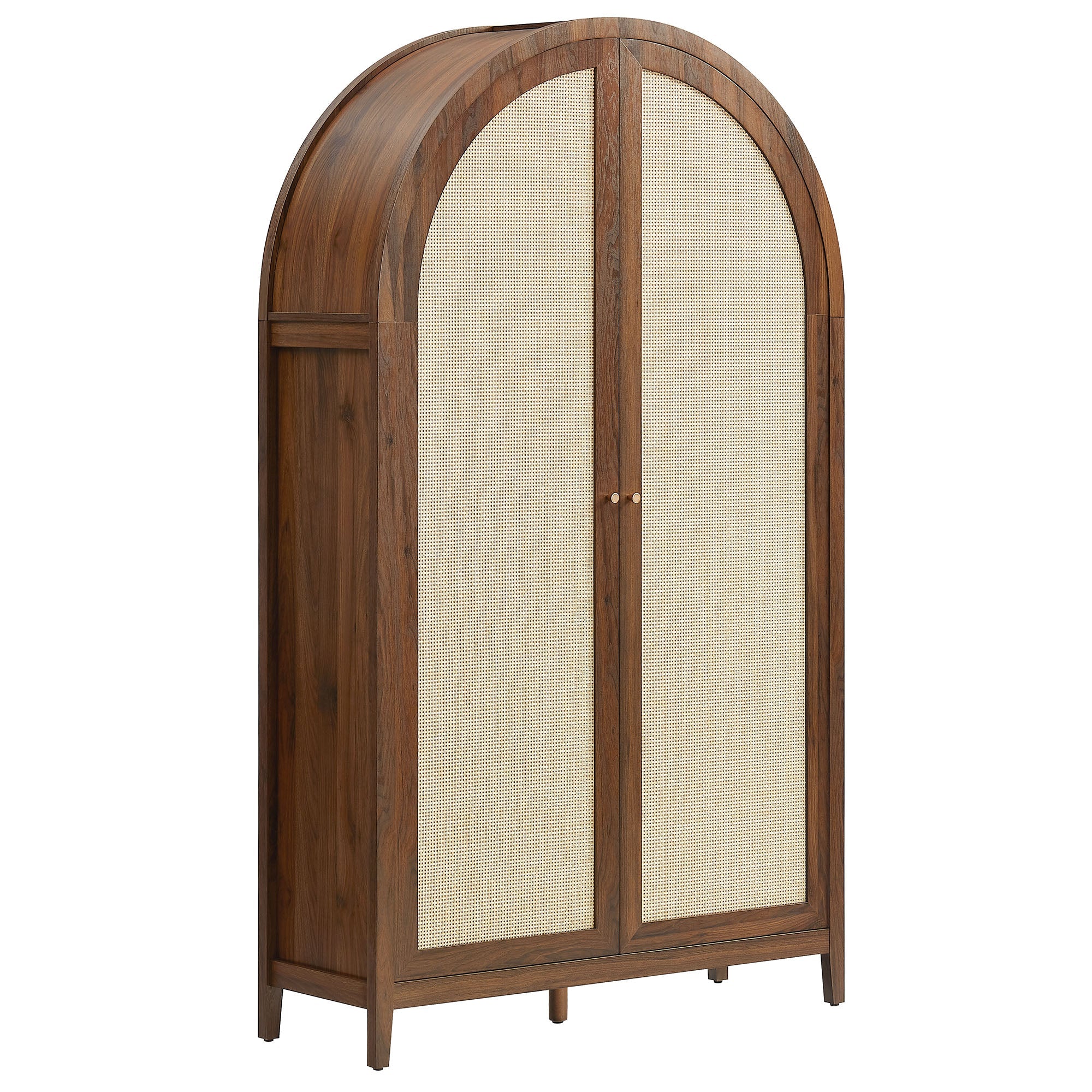 Calista 79" Tall Wide Rattan Arched Storage Cabinet, Walnut