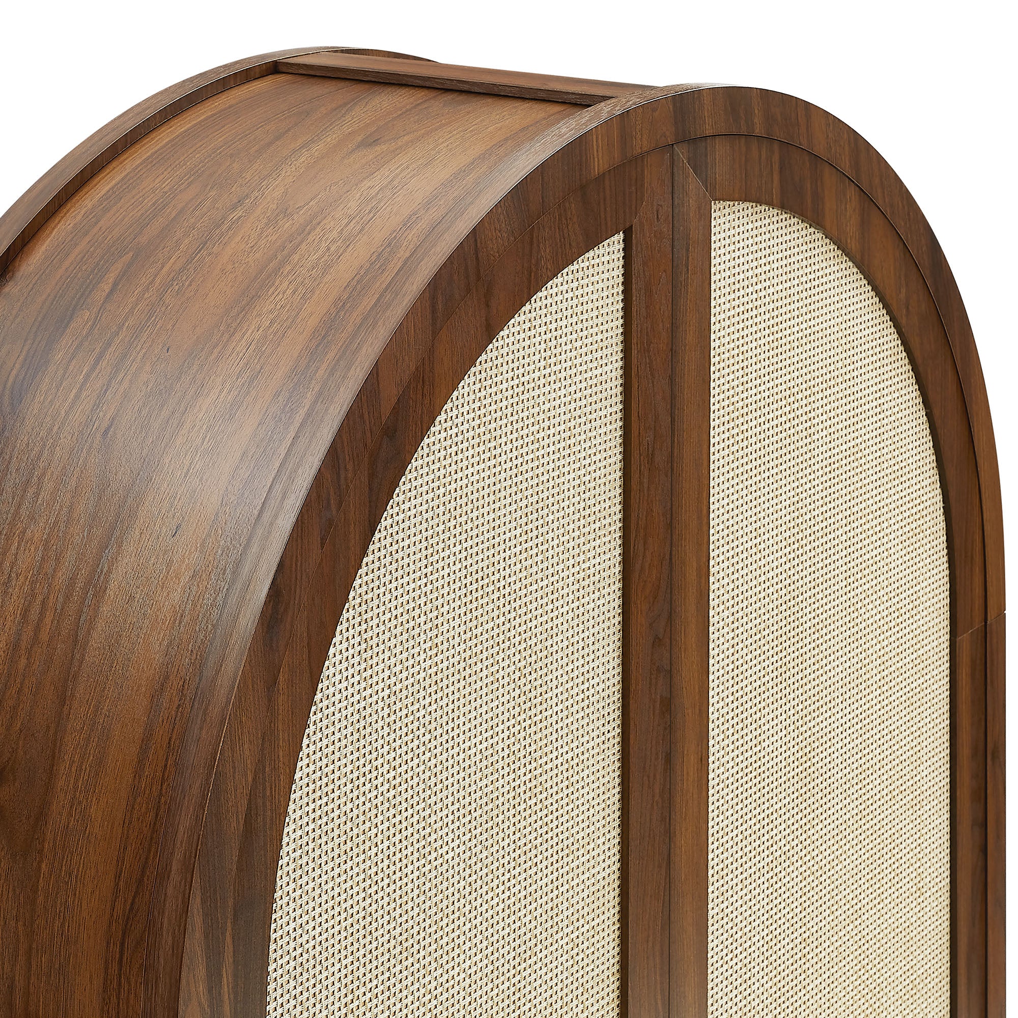 Calista 79" Tall Wide Rattan Arched Storage Cabinet, Walnut