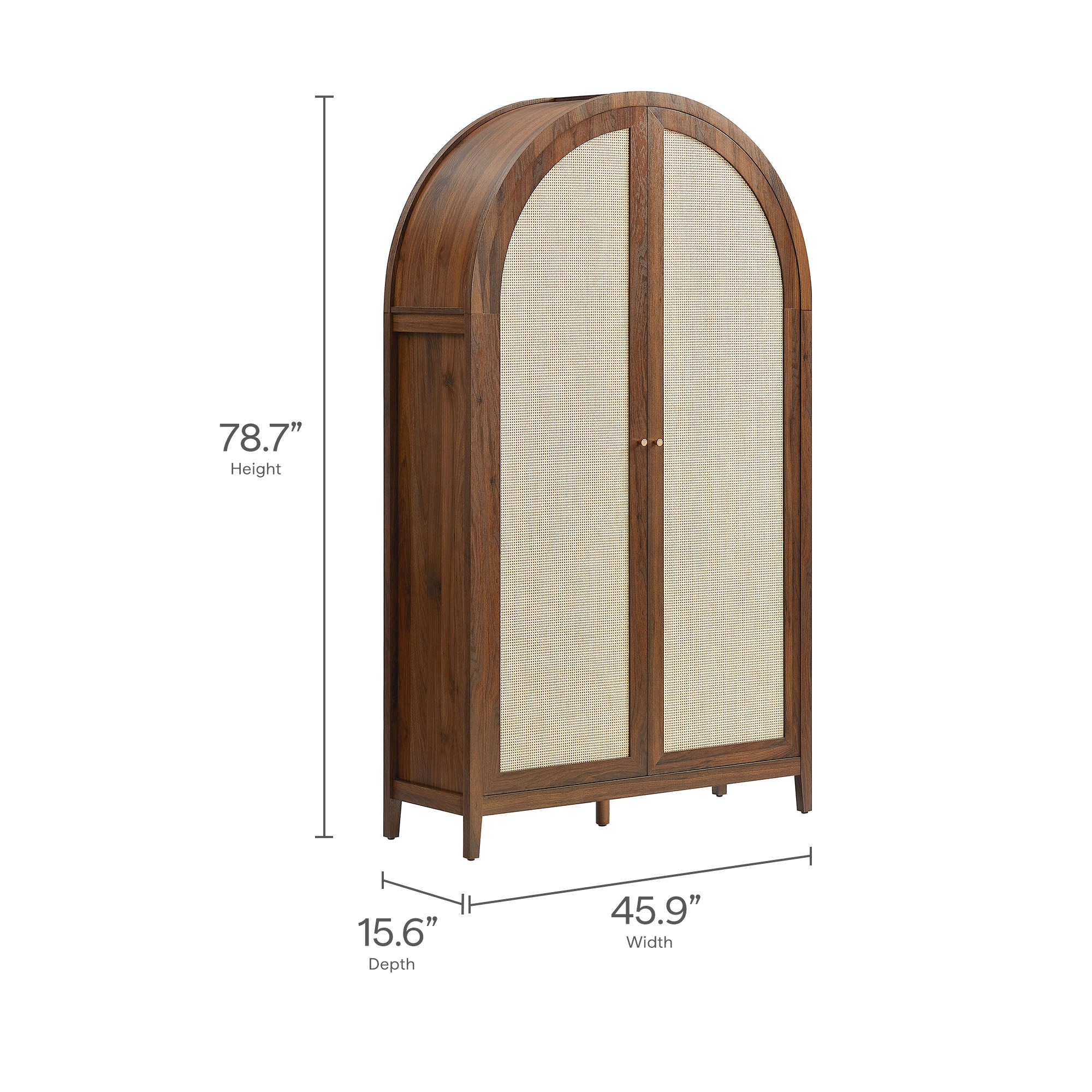 Calista 79" Tall Wide Rattan Arched Storage Cabinet, Walnut