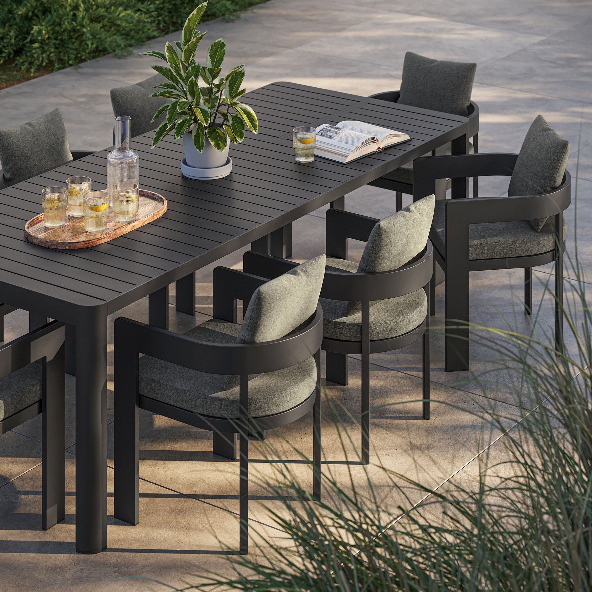 Tahoe 9-Piece Outdoor Patio Aluminum Dining Set With Extendable Table, Gray Charcoal