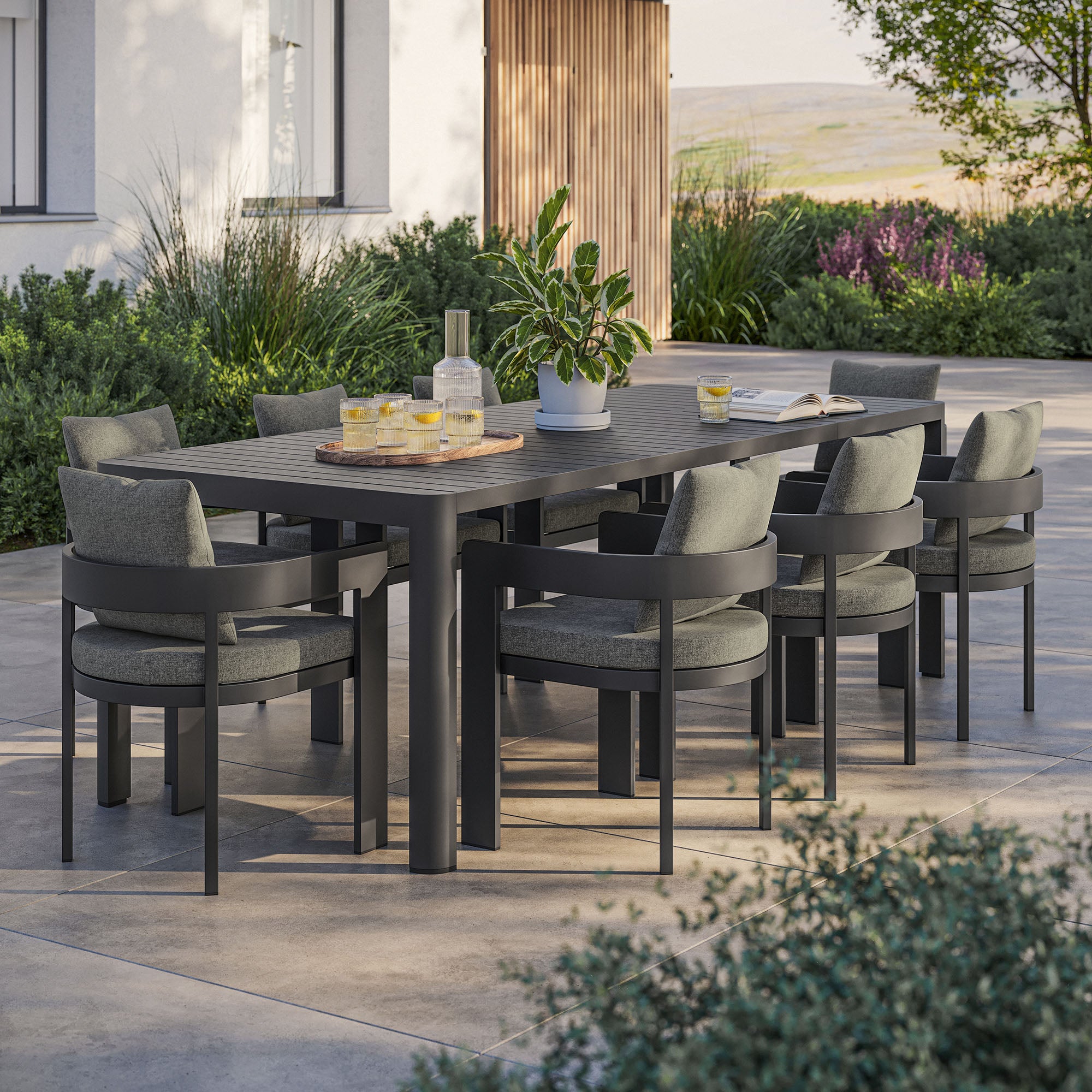 Tahoe 9-Piece Outdoor Patio Aluminum Dining Set With Extendable Table, Gray Charcoal
