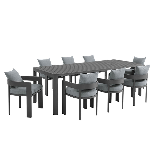 Tahoe 9-Piece Outdoor Patio Aluminum Dining Set With Extendable Table, Gray Gray