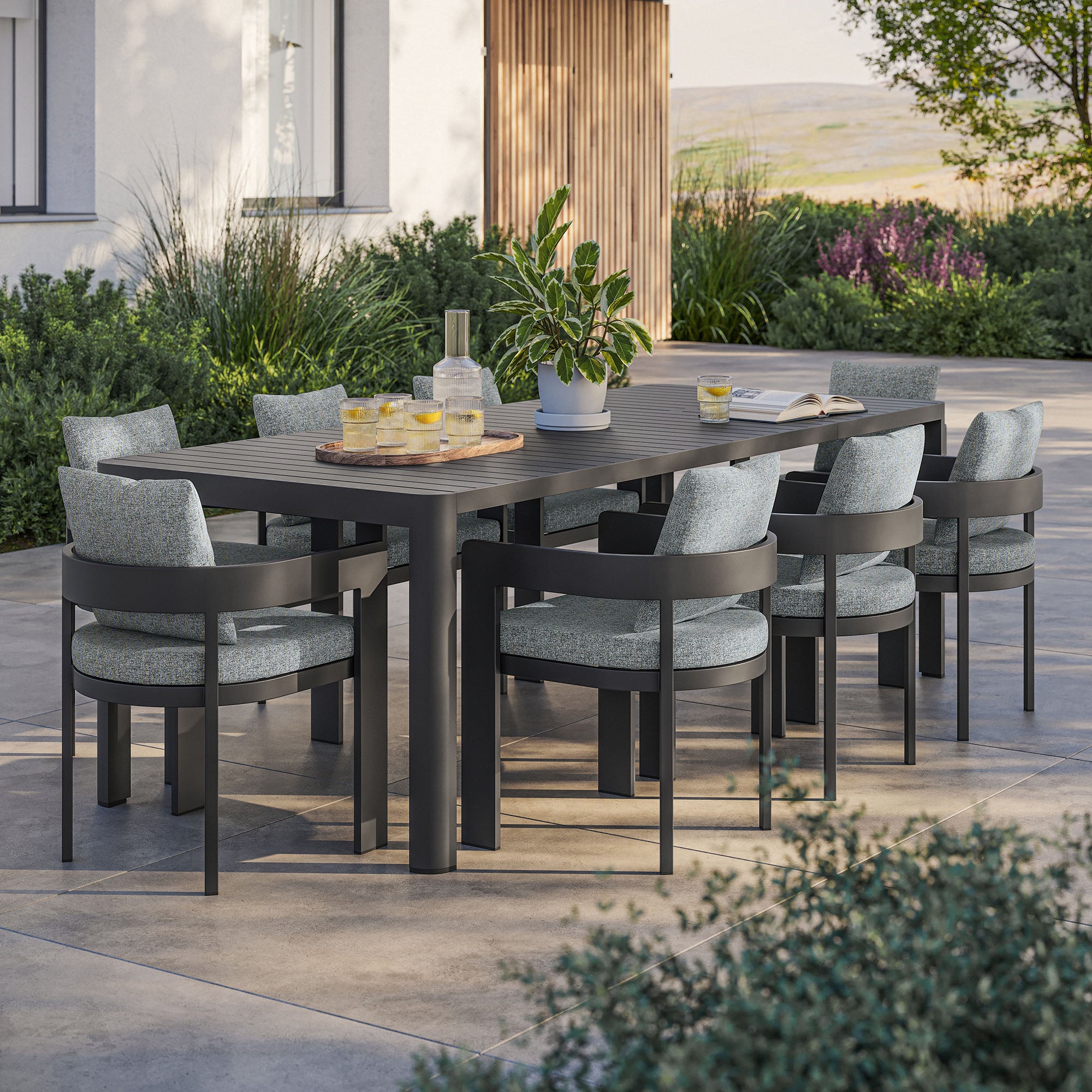 Tahoe 9-Piece Outdoor Patio Aluminum Dining Set With Extendable Table, Gray Gray