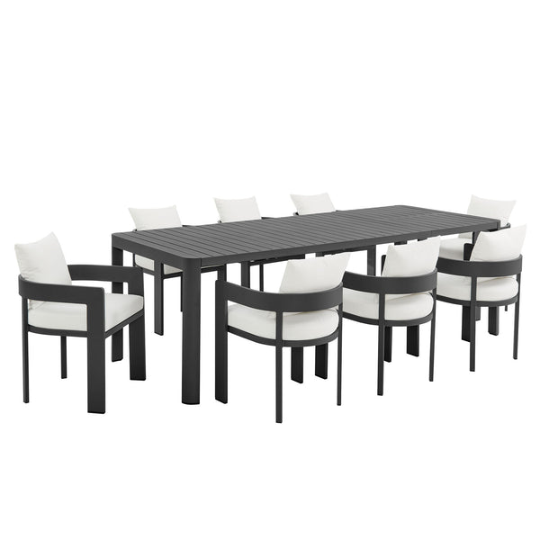 Tahoe 9-Piece Outdoor Patio Aluminum Dining Set With Extendable Table, Gray White