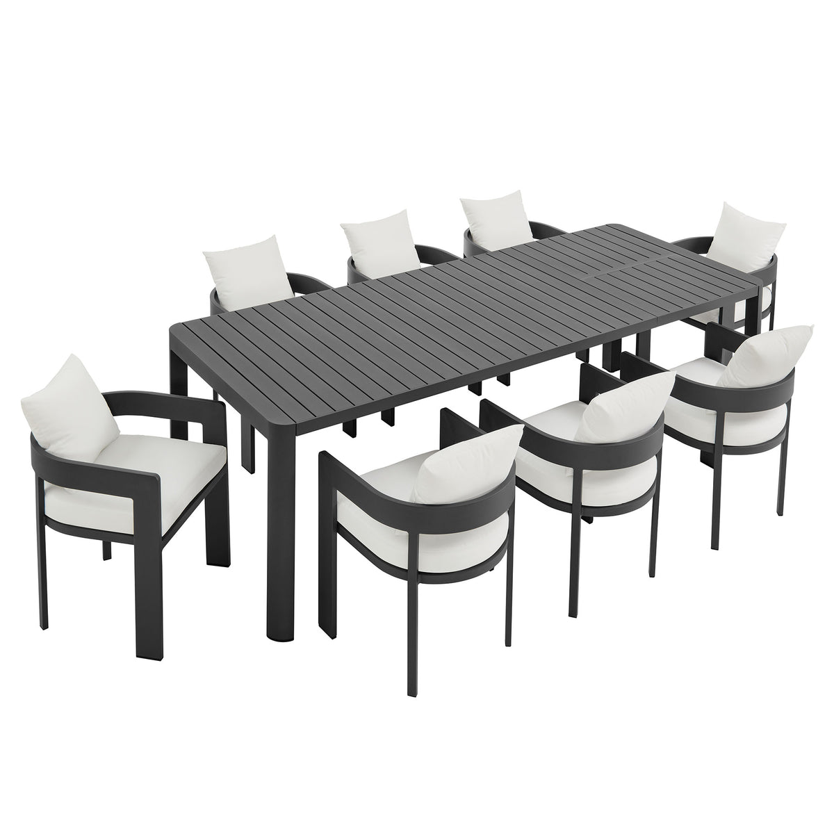 Tahoe 9-Piece Outdoor Patio Aluminum Dining Set With Extendable Table, Gray White