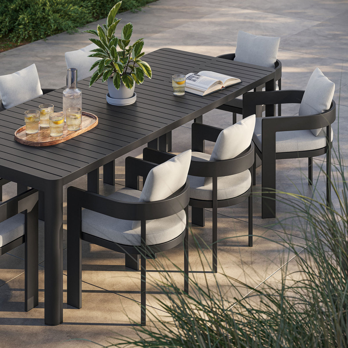 Tahoe 9-Piece Outdoor Patio Aluminum Dining Set With Extendable Table, Gray White