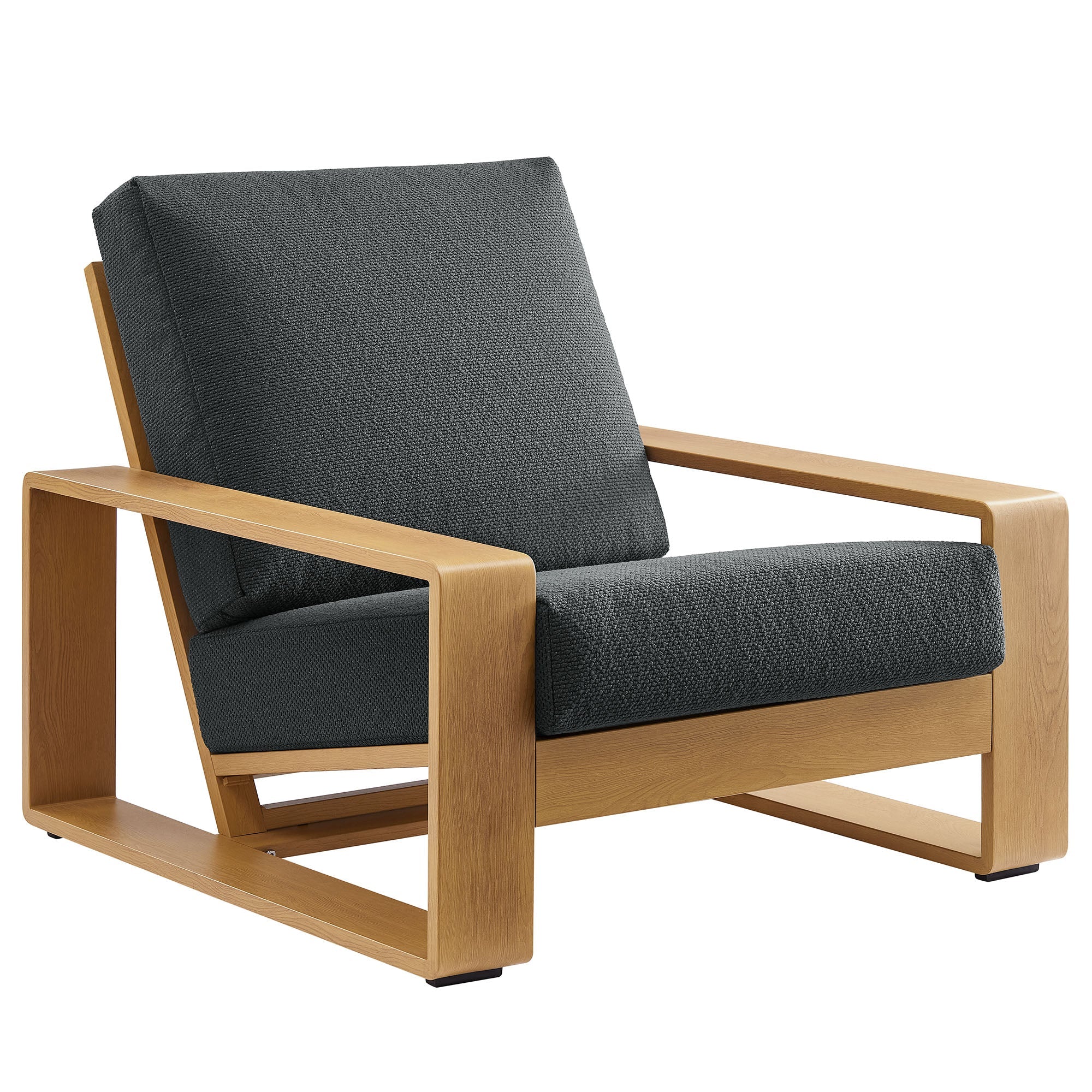 Lirienne Outdoor Patio Aluminum Faux Wood Armchair, Charcoal Natural
