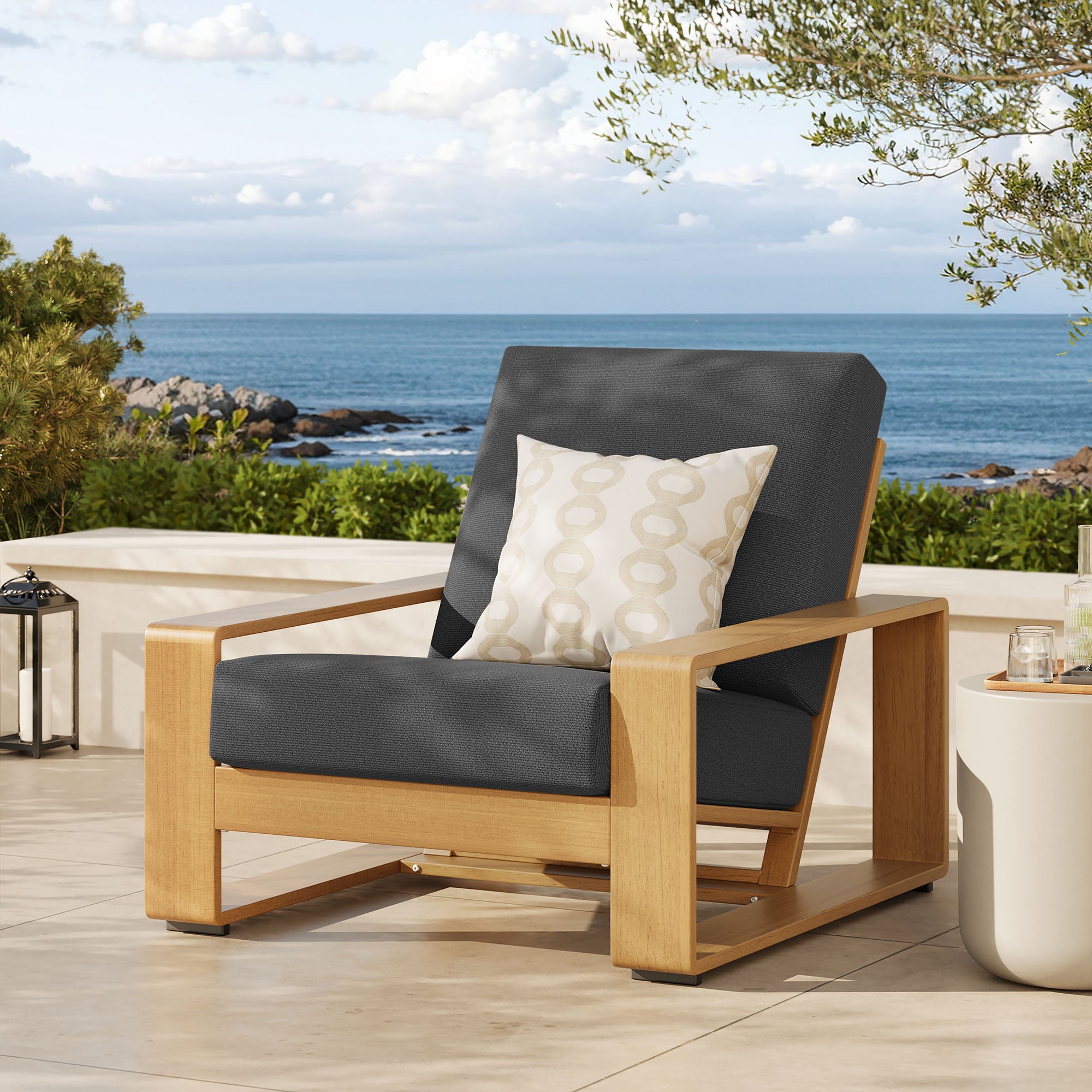 Lirienne Outdoor Patio Aluminum Faux Wood Armchair, Charcoal Natural