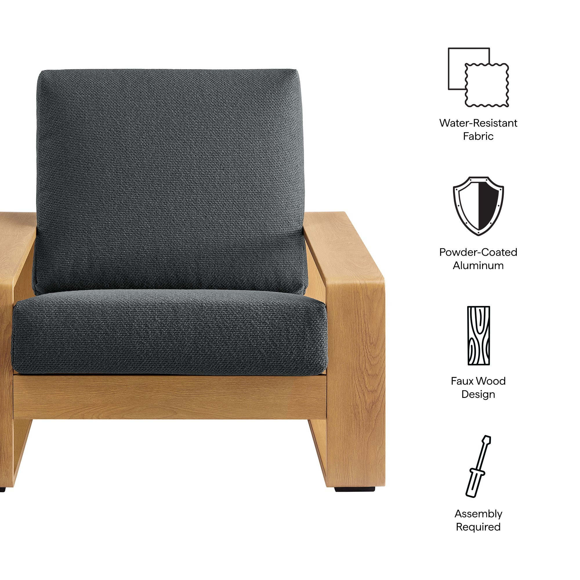 Lirienne Outdoor Patio Aluminum Faux Wood Armchair, Charcoal Natural