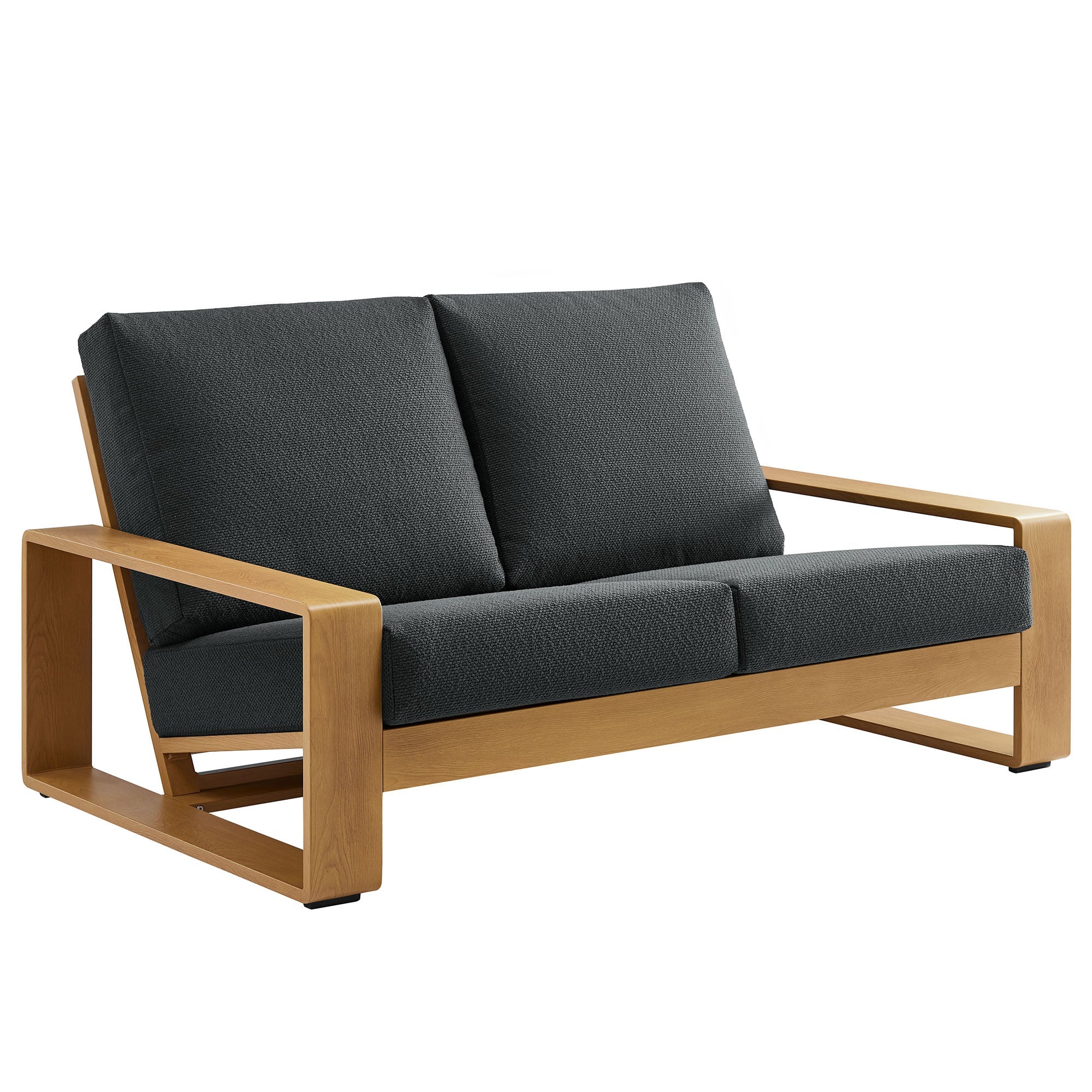 Lirienne Outdoor Patio Aluminum Faux Wood Loveseat, Charcoal Natural