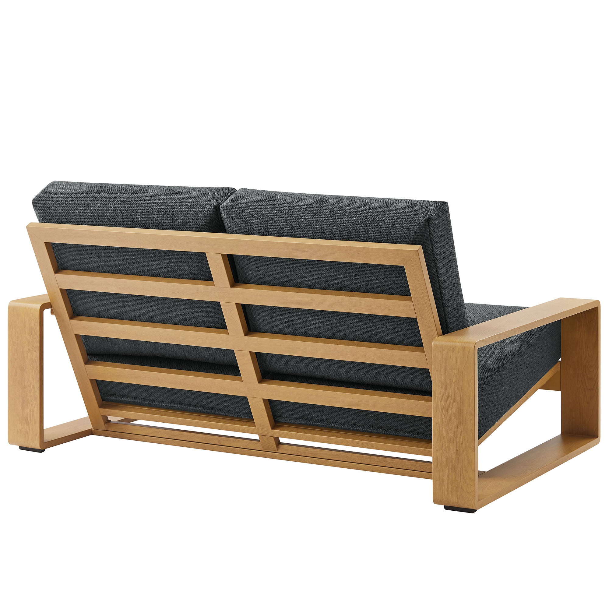 Lirienne Outdoor Patio Aluminum Faux Wood Loveseat, Charcoal Natural