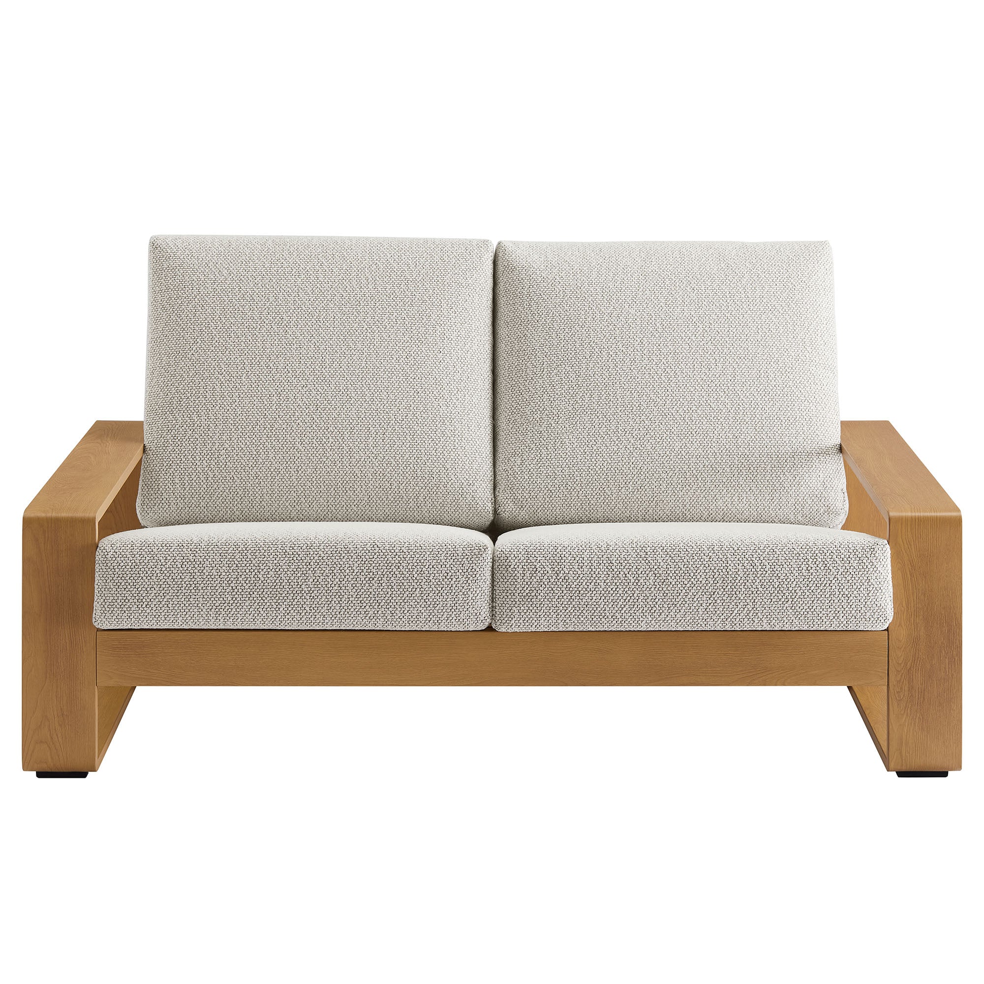 Lirienne Outdoor Patio Aluminum Faux Wood Loveseat, Ivory Natural