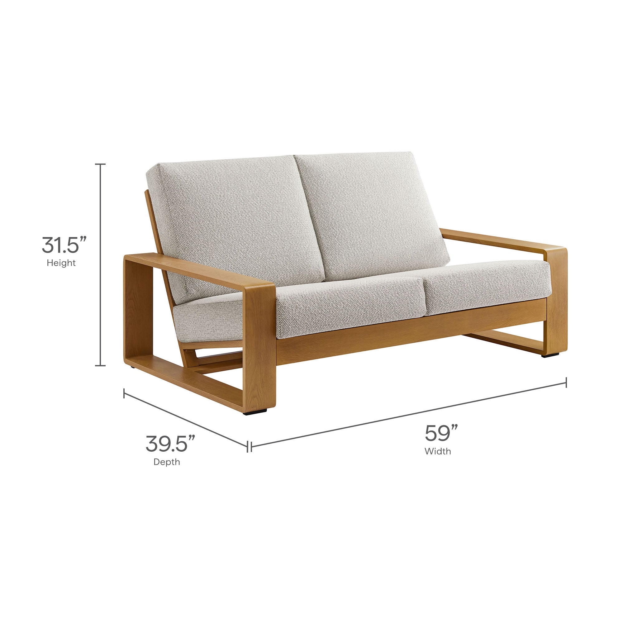 Lirienne Outdoor Patio Aluminum Faux Wood Loveseat, Ivory Natural