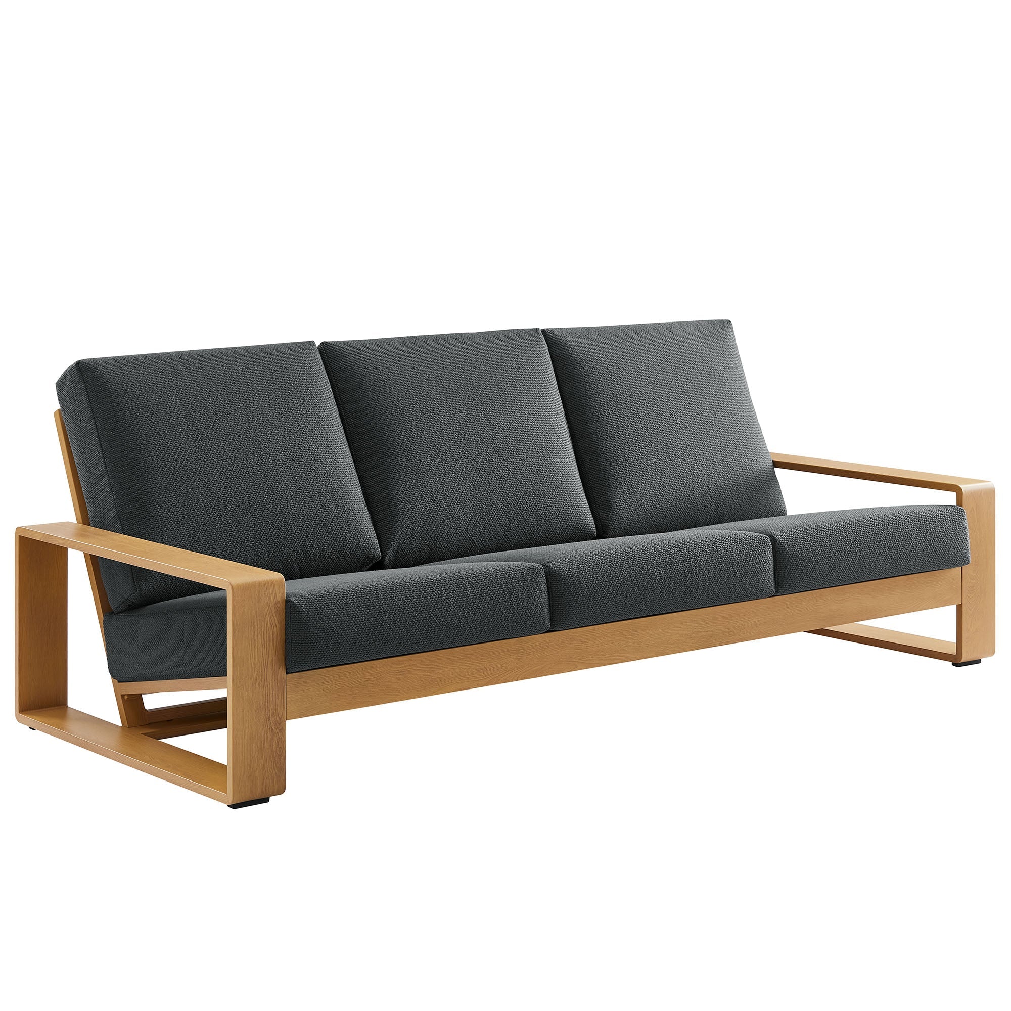 Lirienne Outdoor Patio Aluminum Faux Wood Sofa, Charcoal Natural