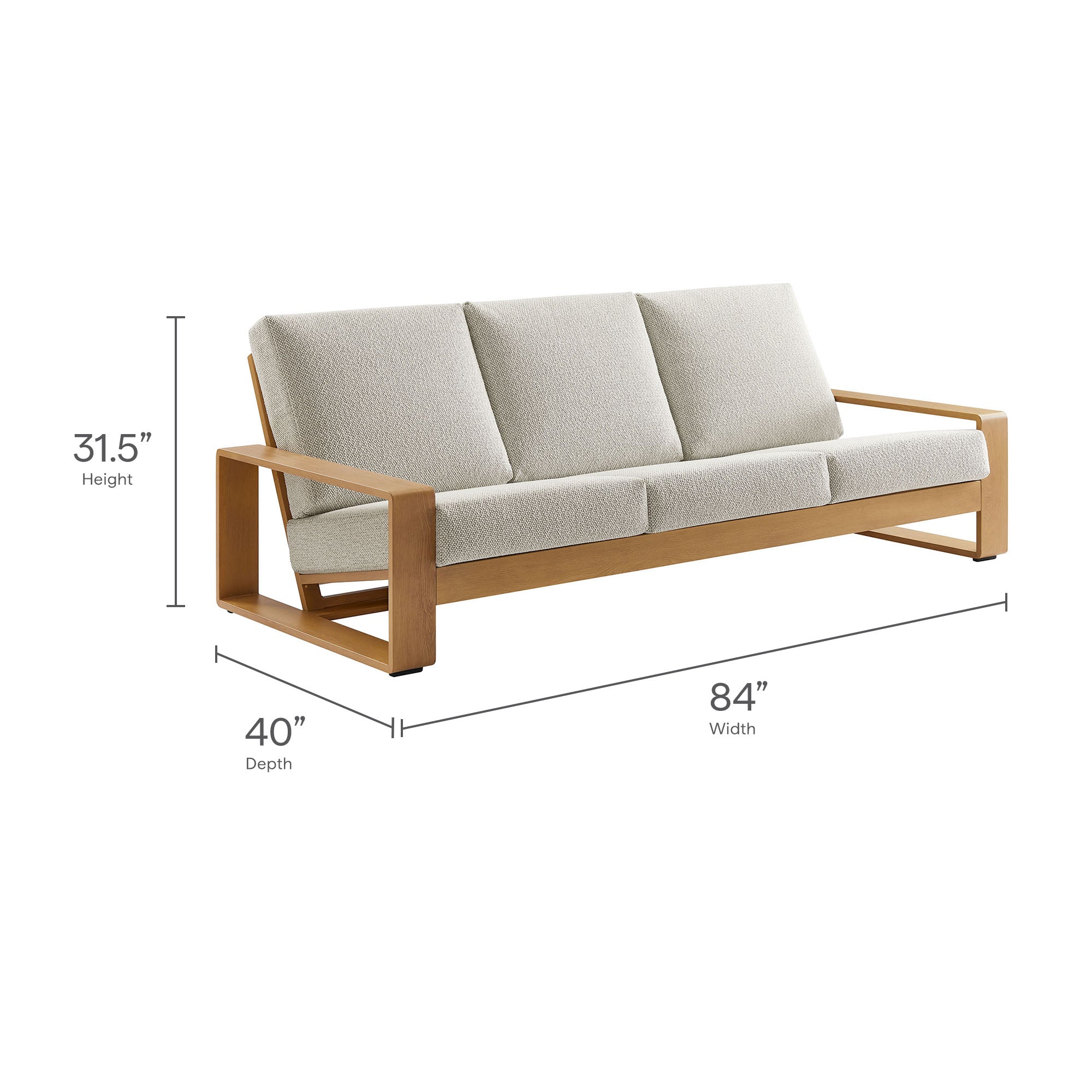 Lirienne Outdoor Patio Aluminum Faux Wood Sofa, Ivory Natural
