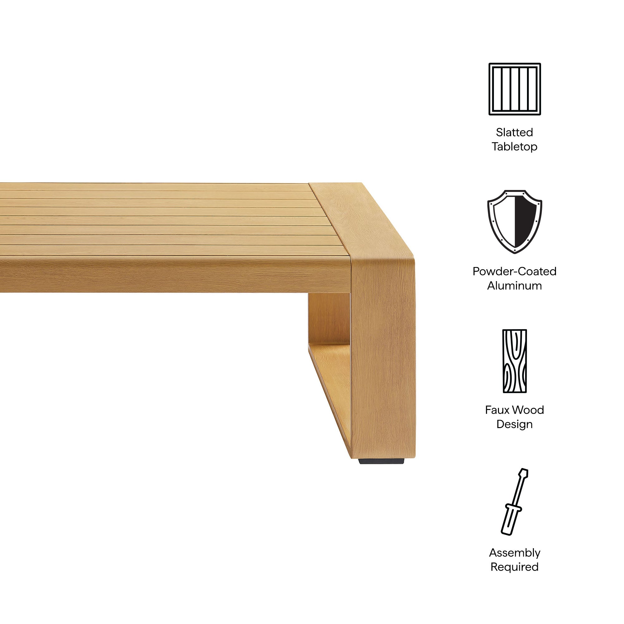 Lirienne Outdoor Patio Aluminum Faux Wood Coffee Table, Natural