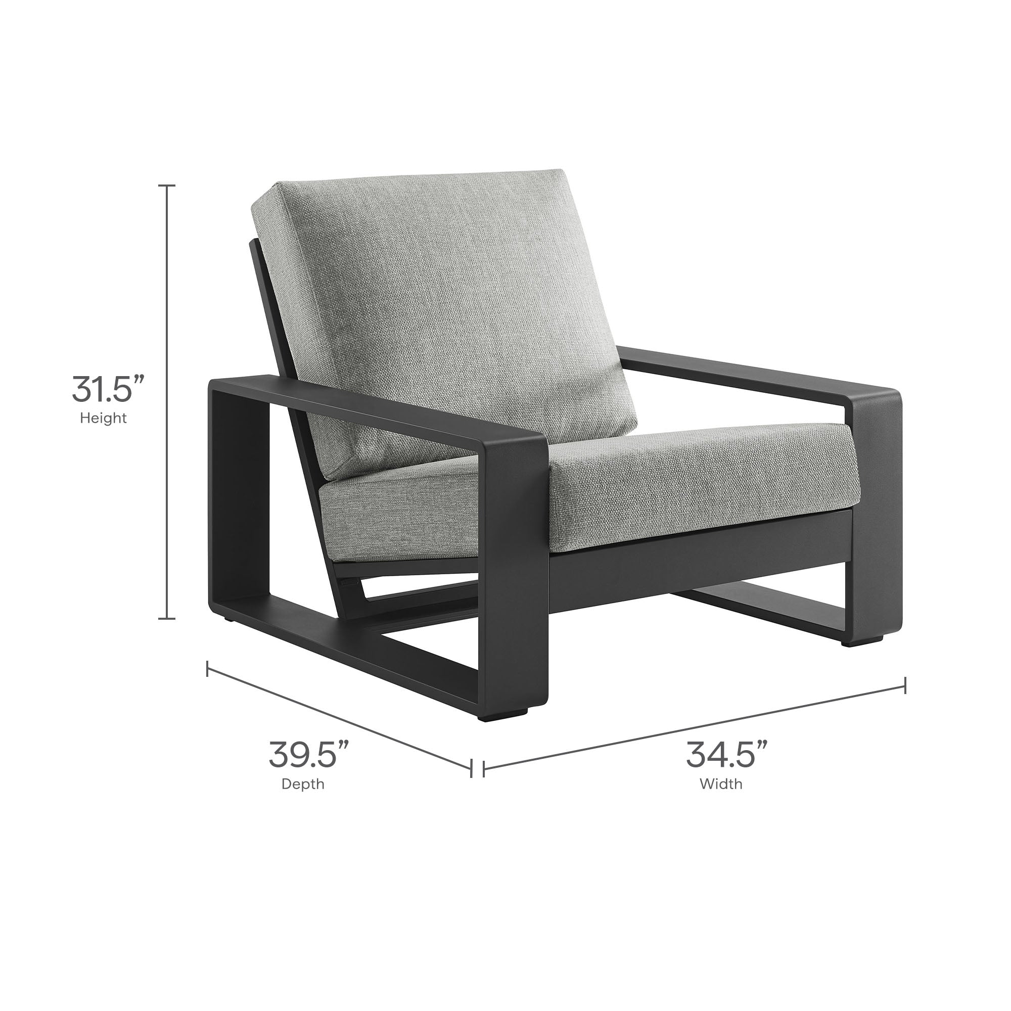 Lirienne Outdoor Patio Aluminum Armchair, Light Gray Gray