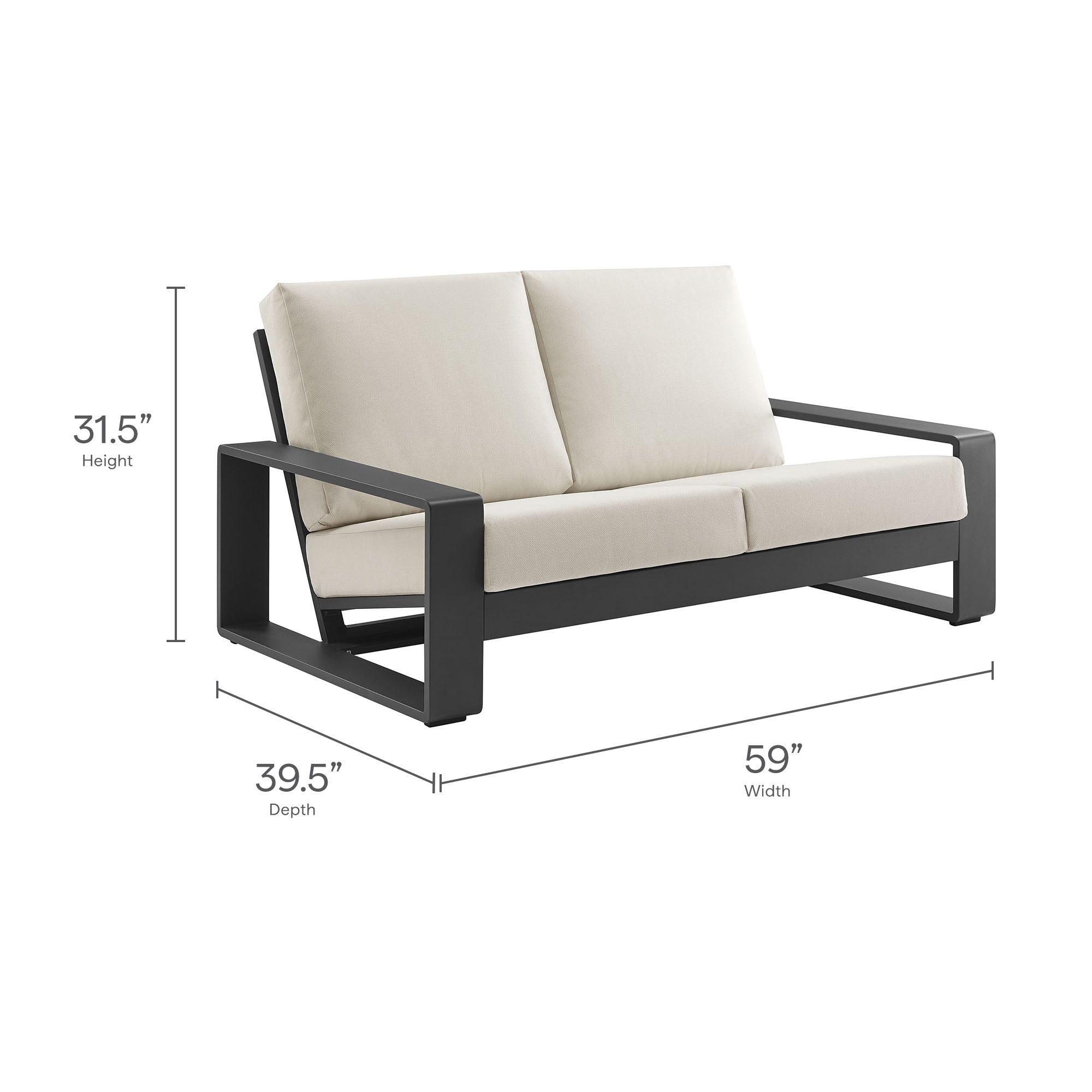 Lirienne Outdoor Patio Aluminum Loveseat, Cream Gray