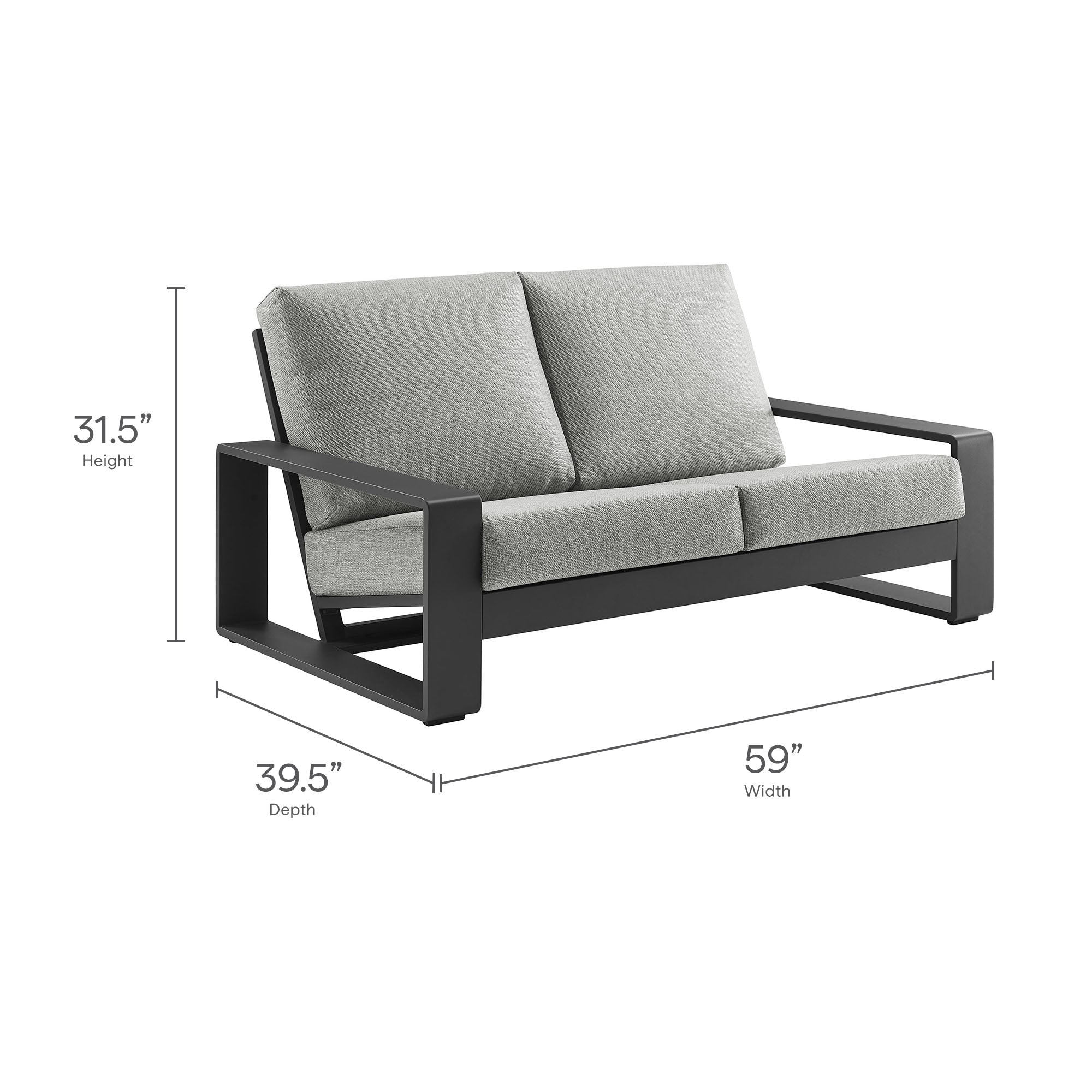 Lirienne Outdoor Patio Aluminum Loveseat, Light Gray Gray