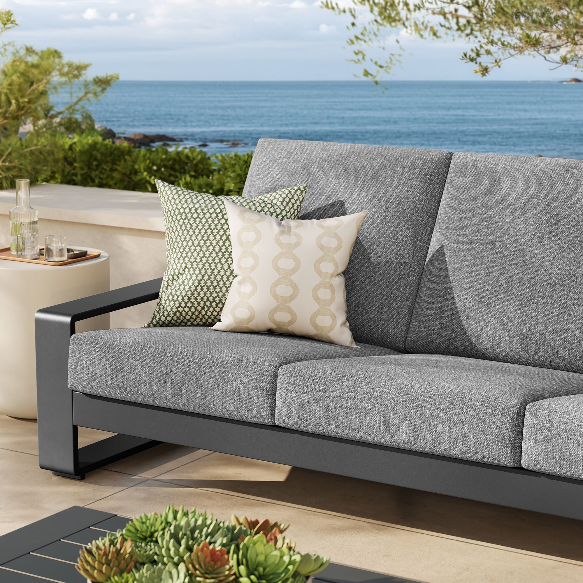 Lirienne Outdoor Patio Aluminum Sofa, Light Gray Gray