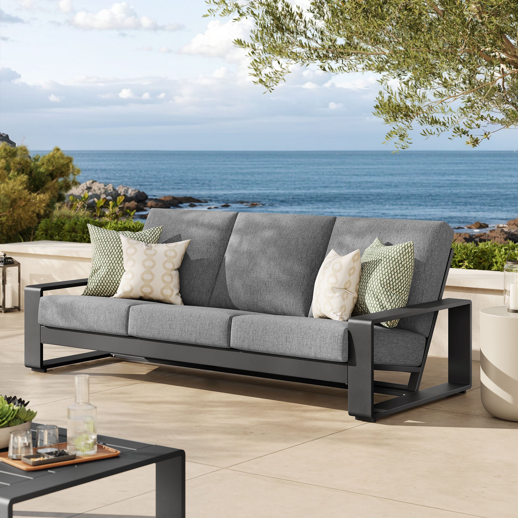 Lirienne Outdoor Patio Aluminum Sofa, Light Gray Gray