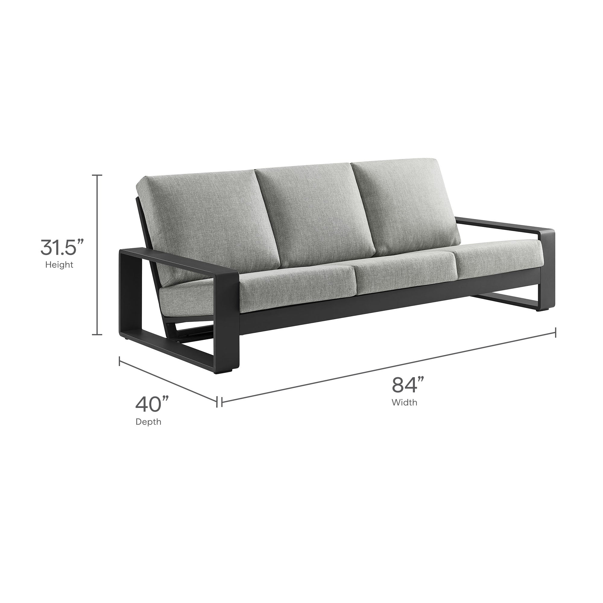 Lirienne Outdoor Patio Aluminum Sofa, Light Gray Gray