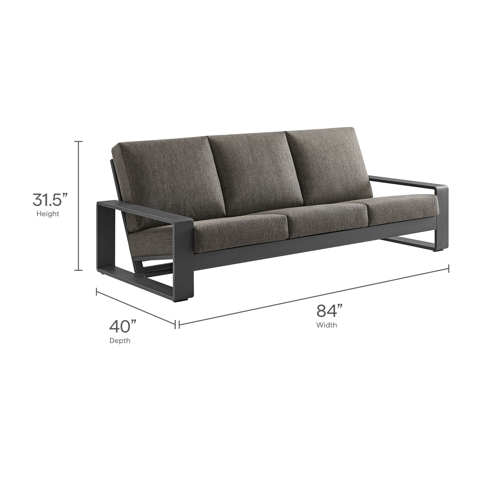 Lirienne Outdoor Patio Aluminum Sofa, Smoke Gray